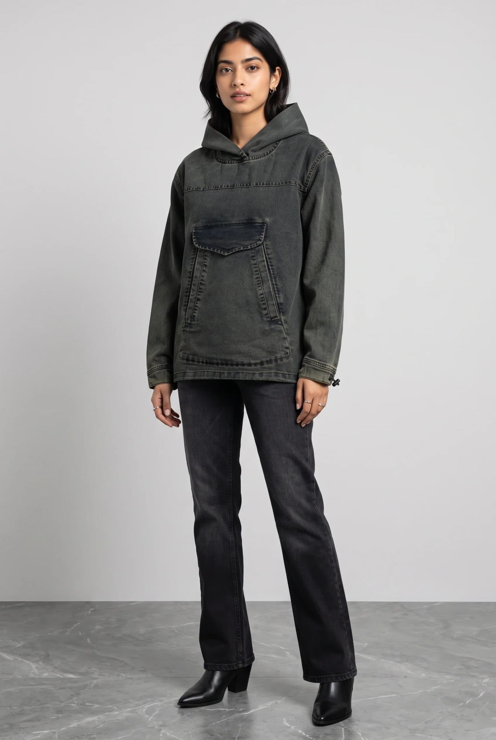 ACID WASH DENIM WOMEN'S HOODIE image 6