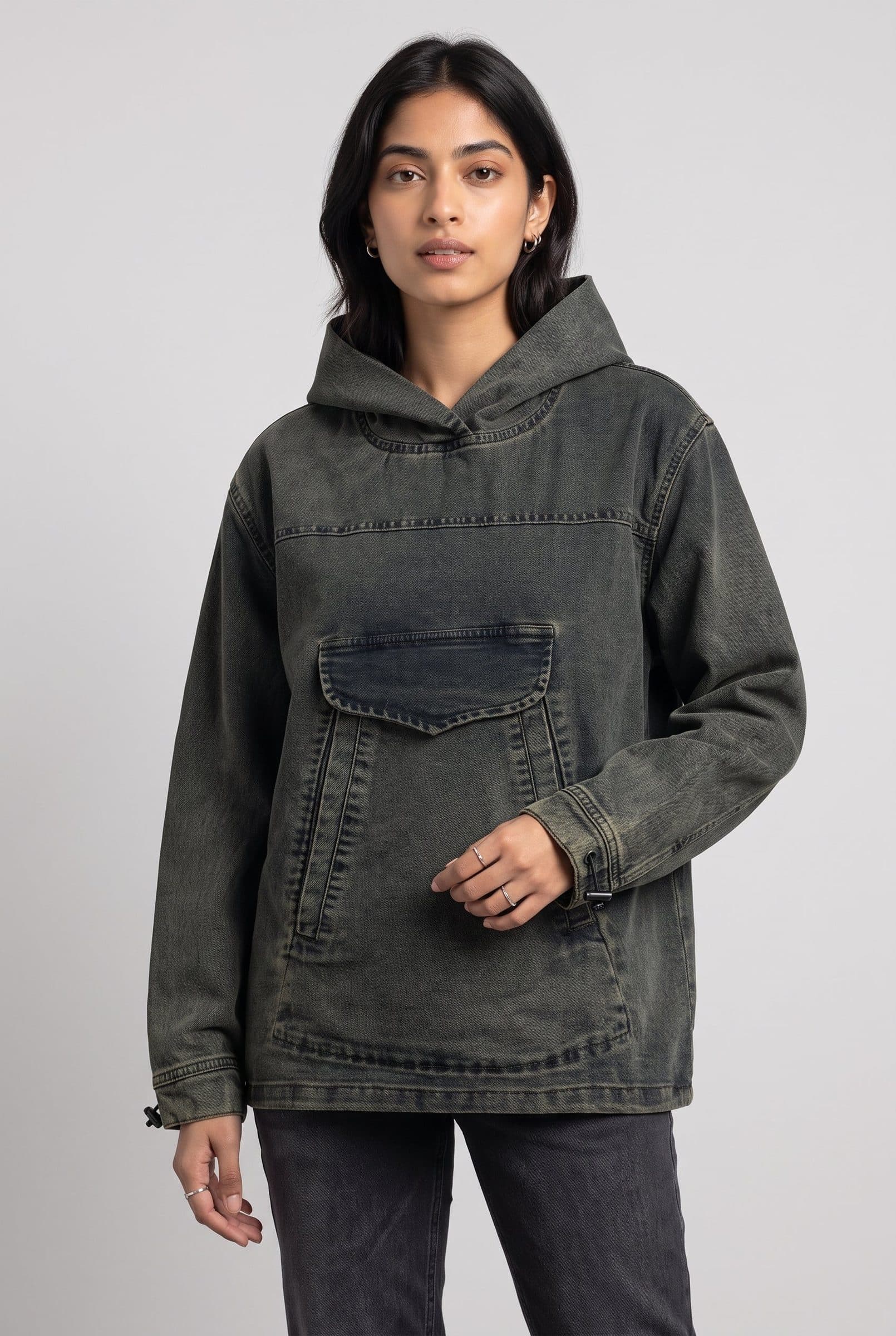 ACID WASH DENIM WOMEN'S HOODIE image 3