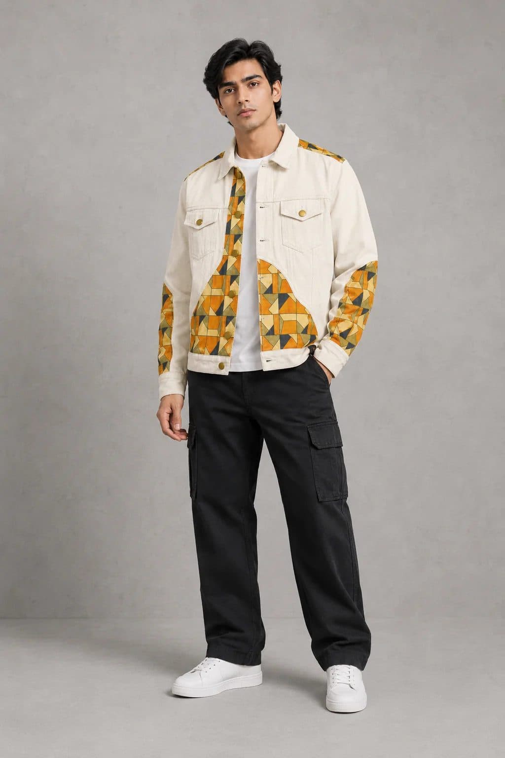 BEIGE PATCHWORK MEN'S JACKET image 4