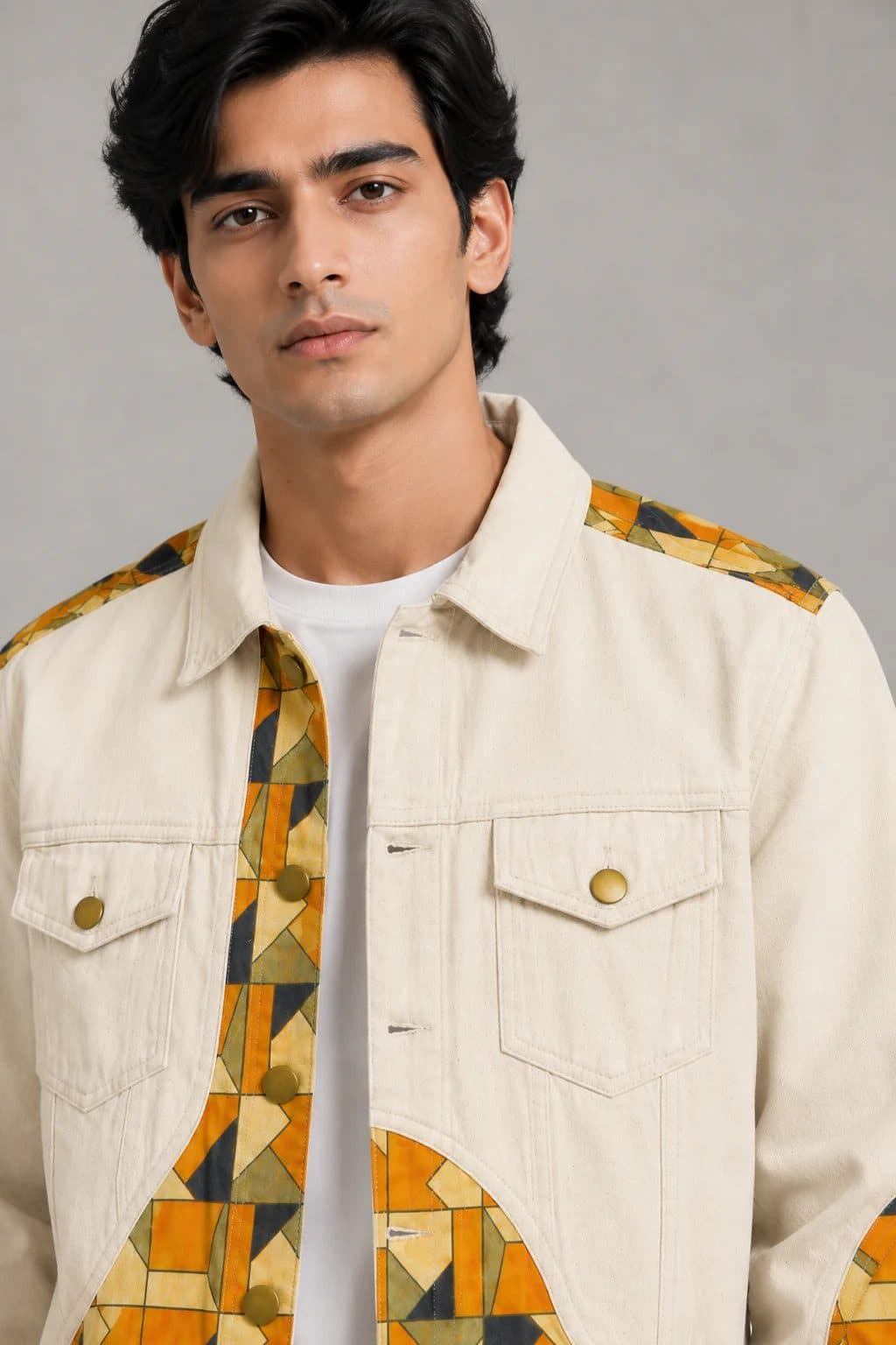 BEIGE PATCHWORK MEN'S JACKET image 3