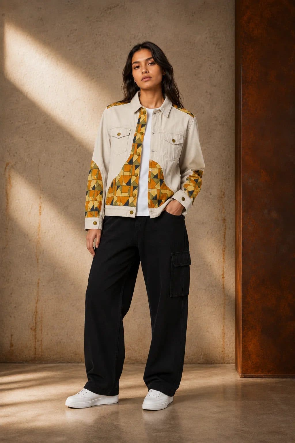 BEIGE PATCHWORK WOMEN'S JACKET image 9