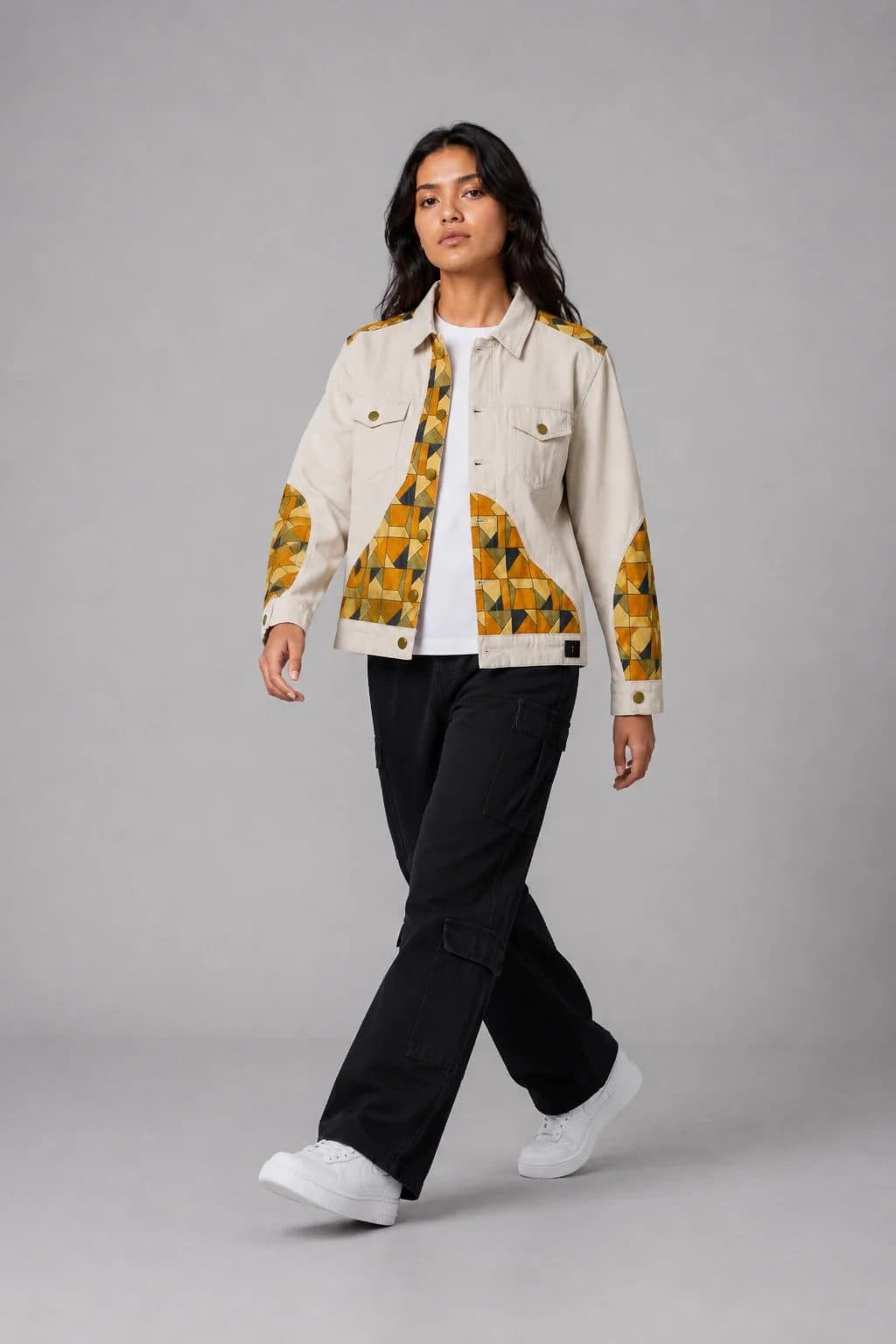 BEIGE PATCHWORK WOMEN'S JACKET image 7
