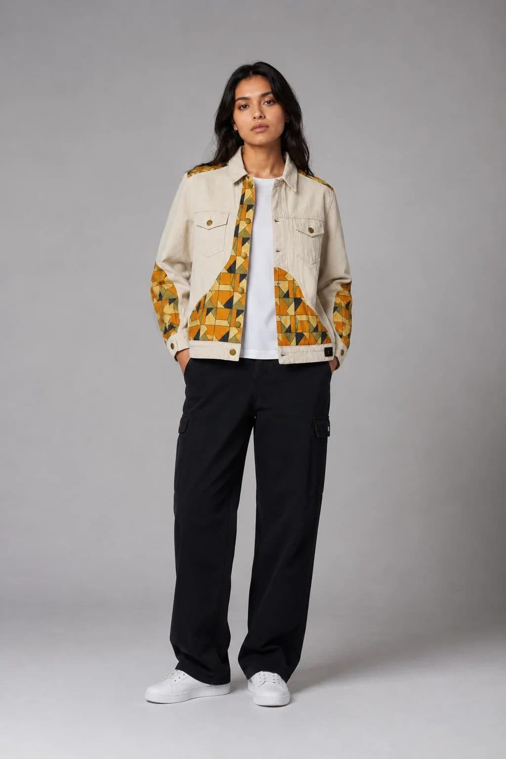BEIGE PATCHWORK WOMEN'S JACKET image 8