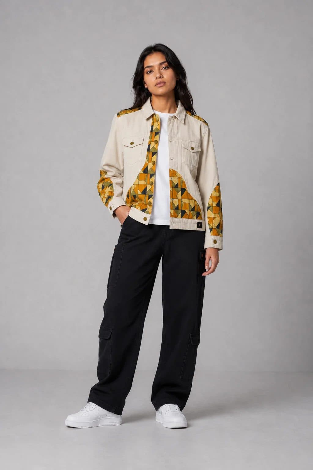 BEIGE PATCHWORK WOMEN'S JACKET image 5