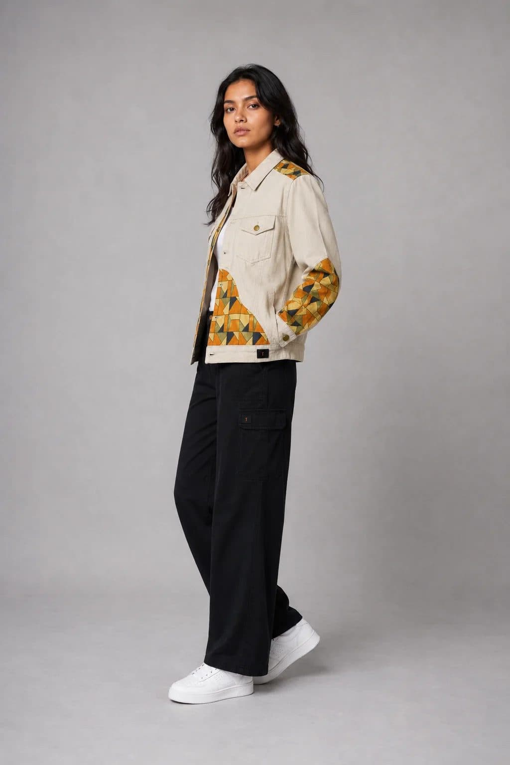 BEIGE PATCHWORK WOMEN'S JACKET image 6