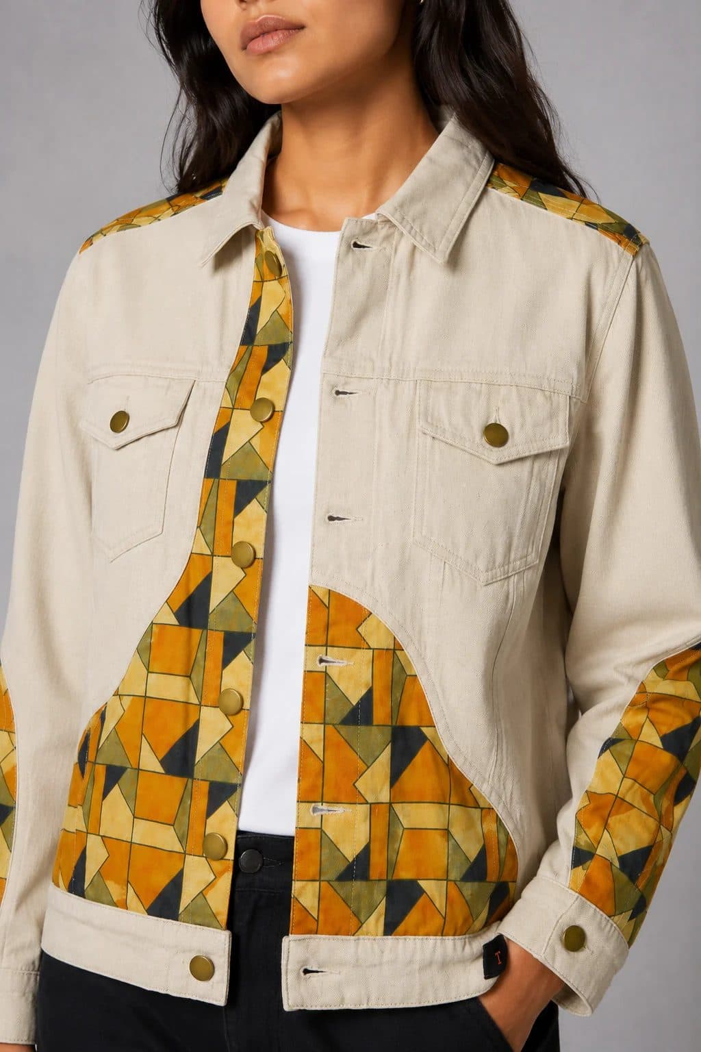 BEIGE PATCHWORK WOMEN'S JACKET image 3