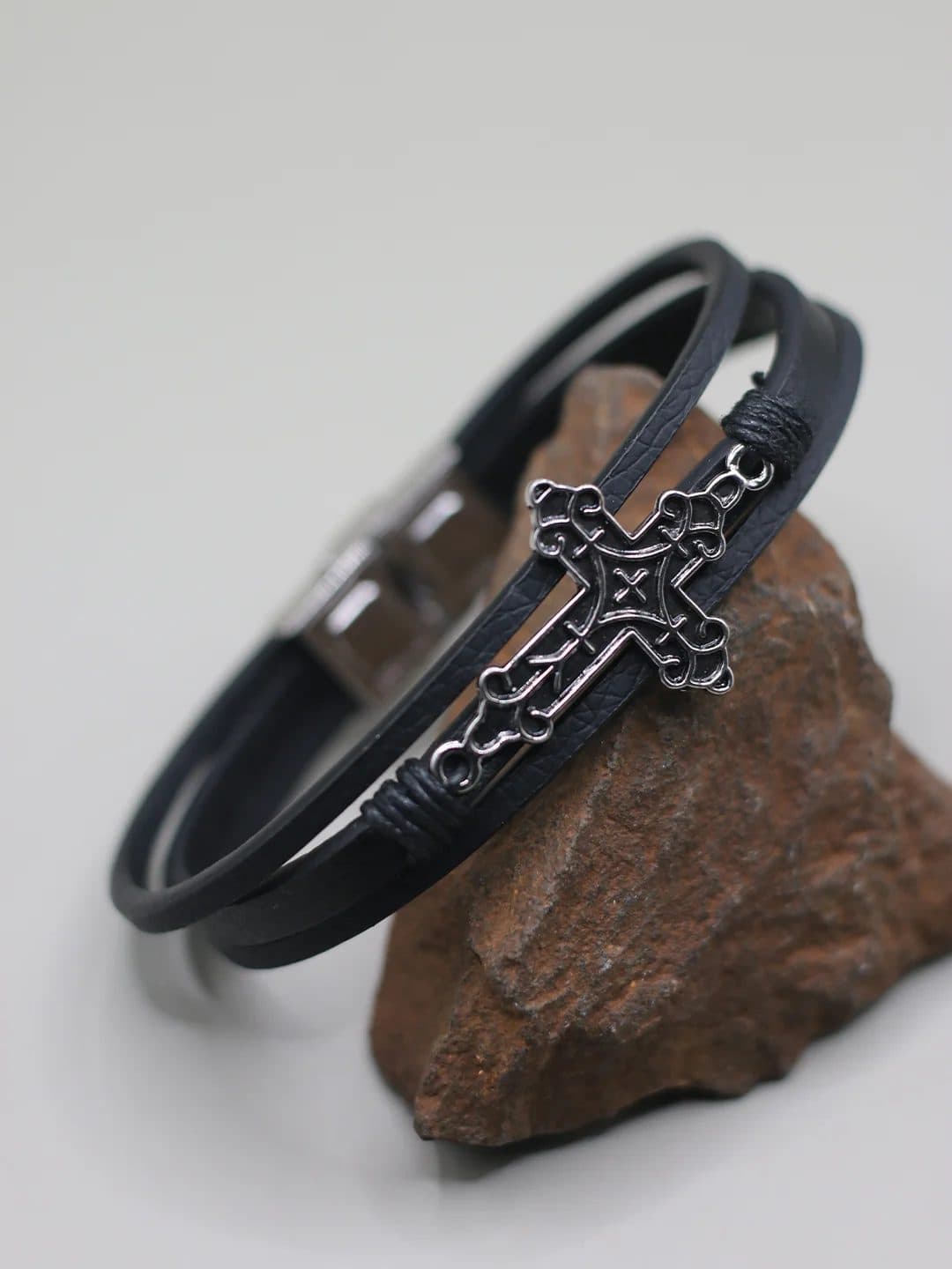 BIG CROSS BLACK BRACELET FOR MEN image 2