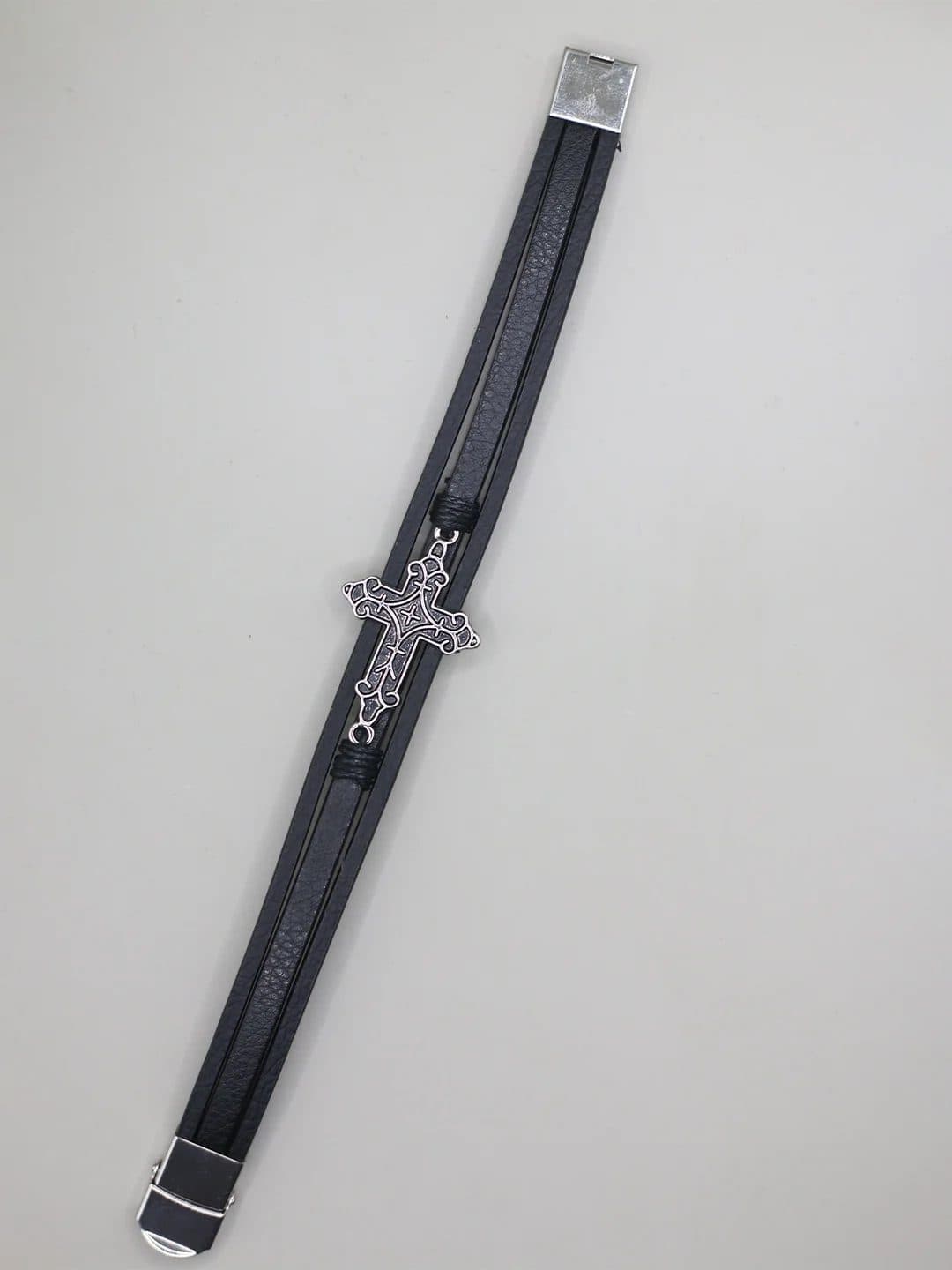 BIG CROSS BLACK BRACELET FOR MEN image 3