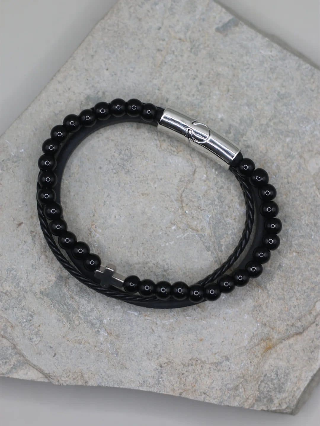 BLACK BEADED CROSS BRACELET FOR MEN image 3