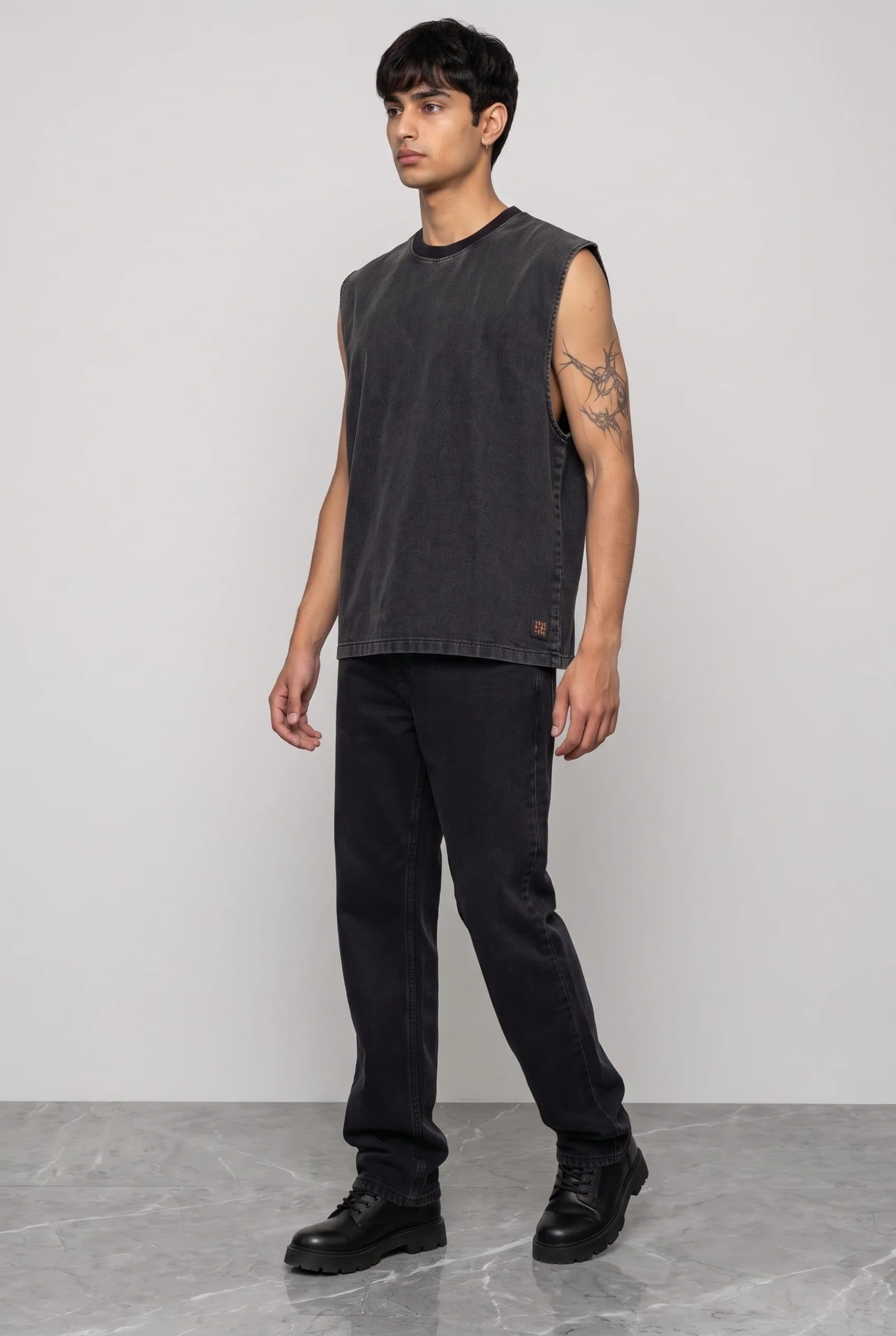BLACK DENIM MEN'S TANK TOP image 8