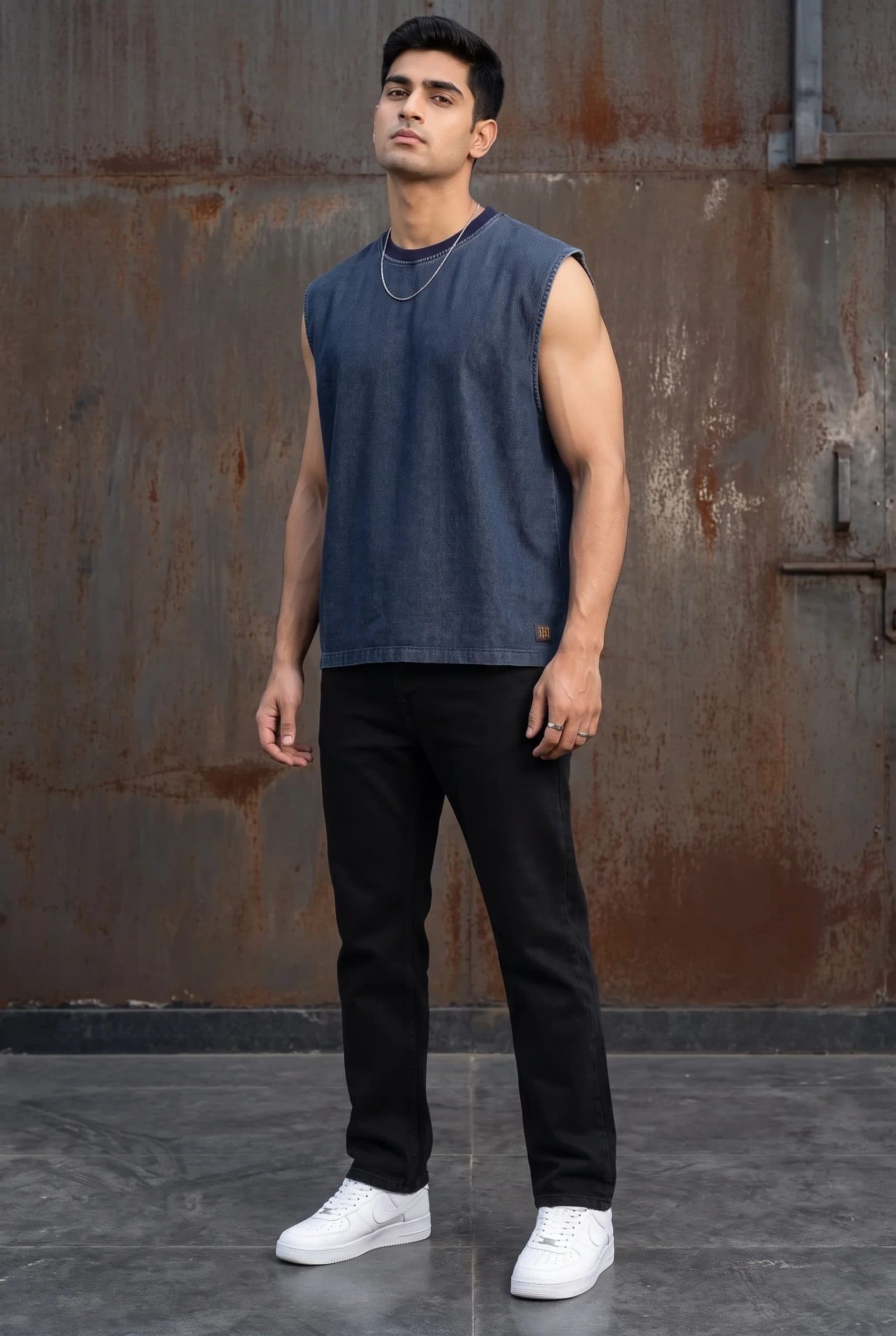 BLUE DENIM MEN'S TANK TOP image 3