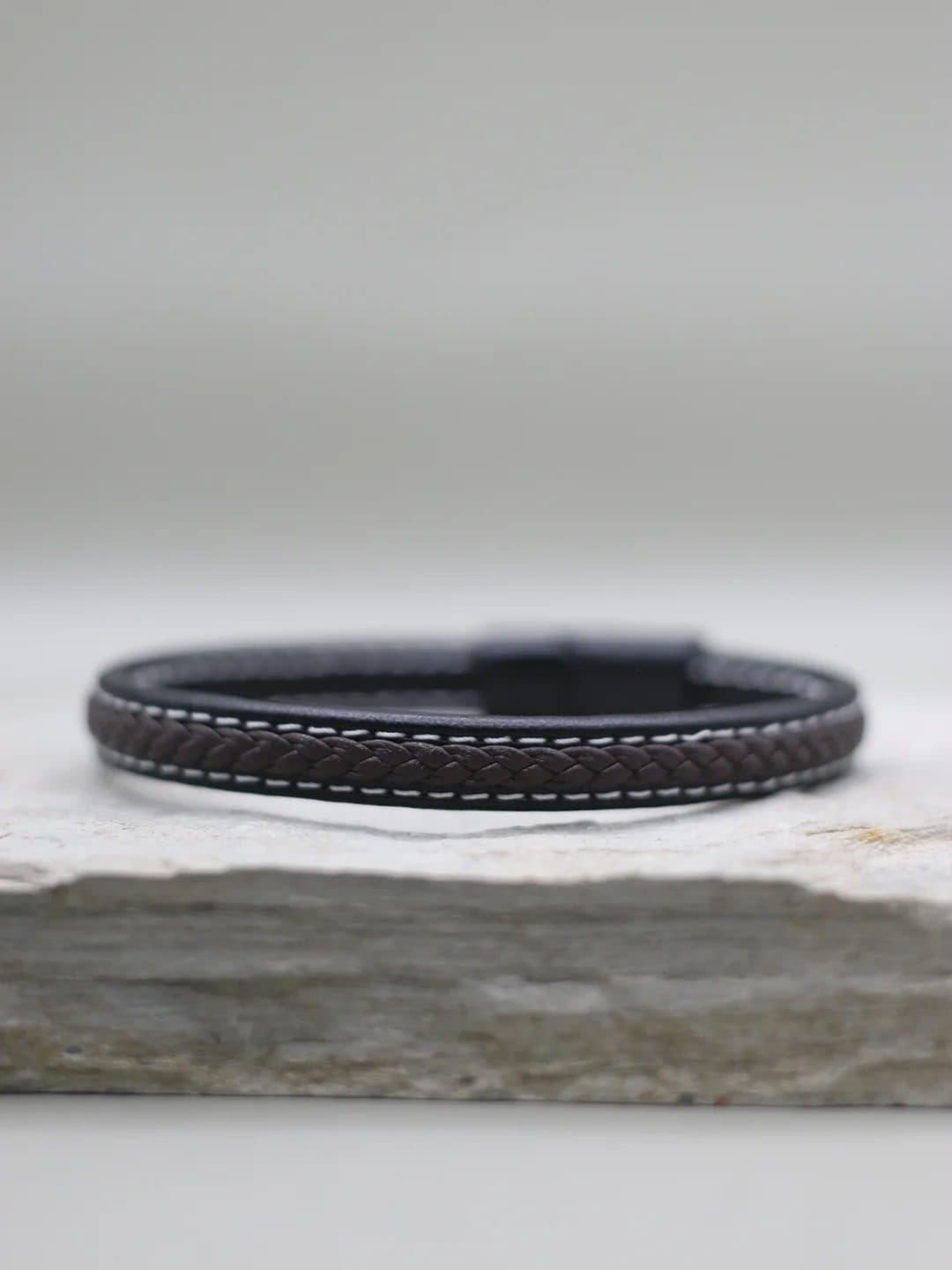 BROWN CROSS PATTERN STITCH BRACELET FOR MEN image 1