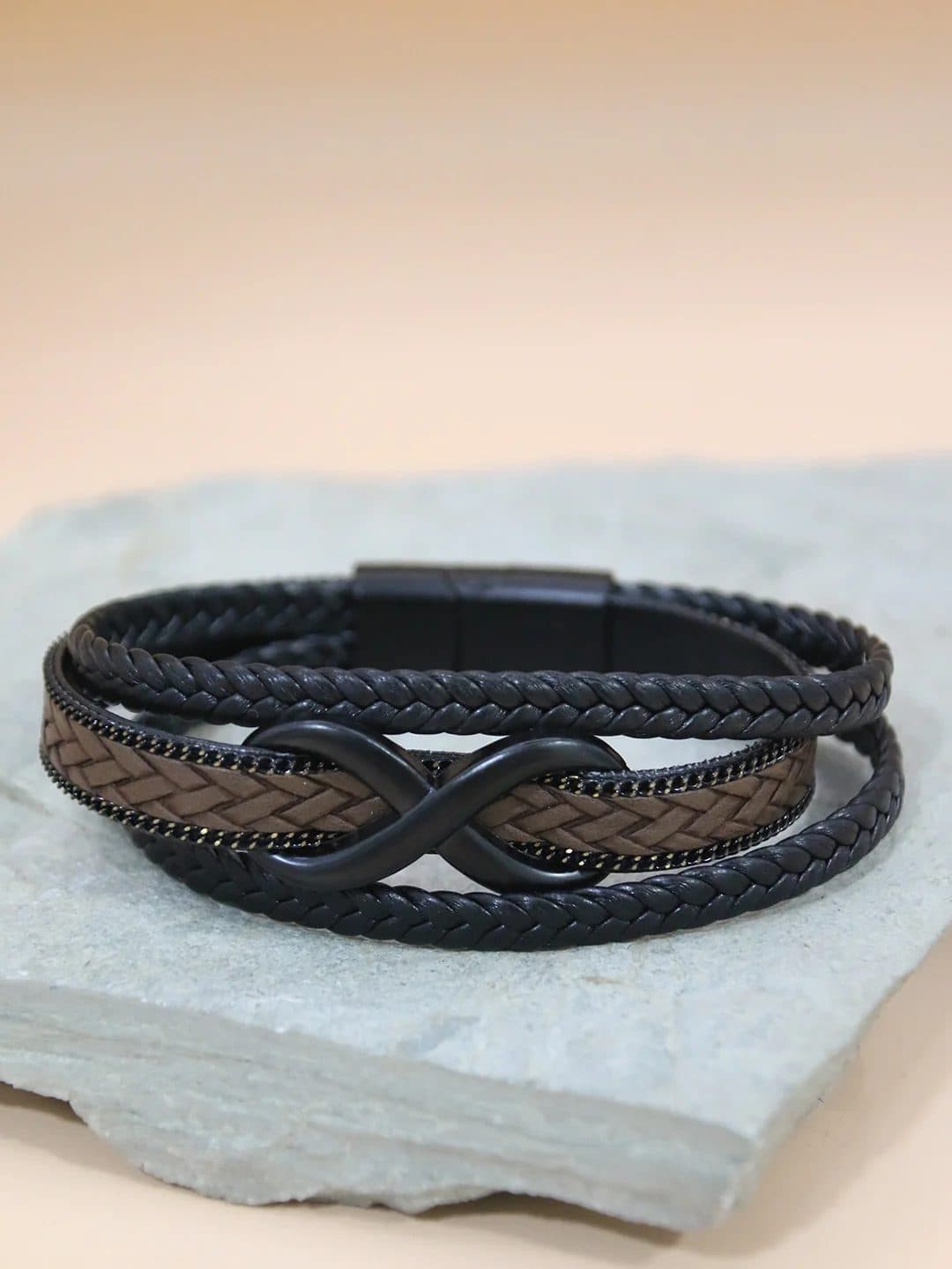 BROWN-GOLD INFINITY BRACELET FOR MEN image 1