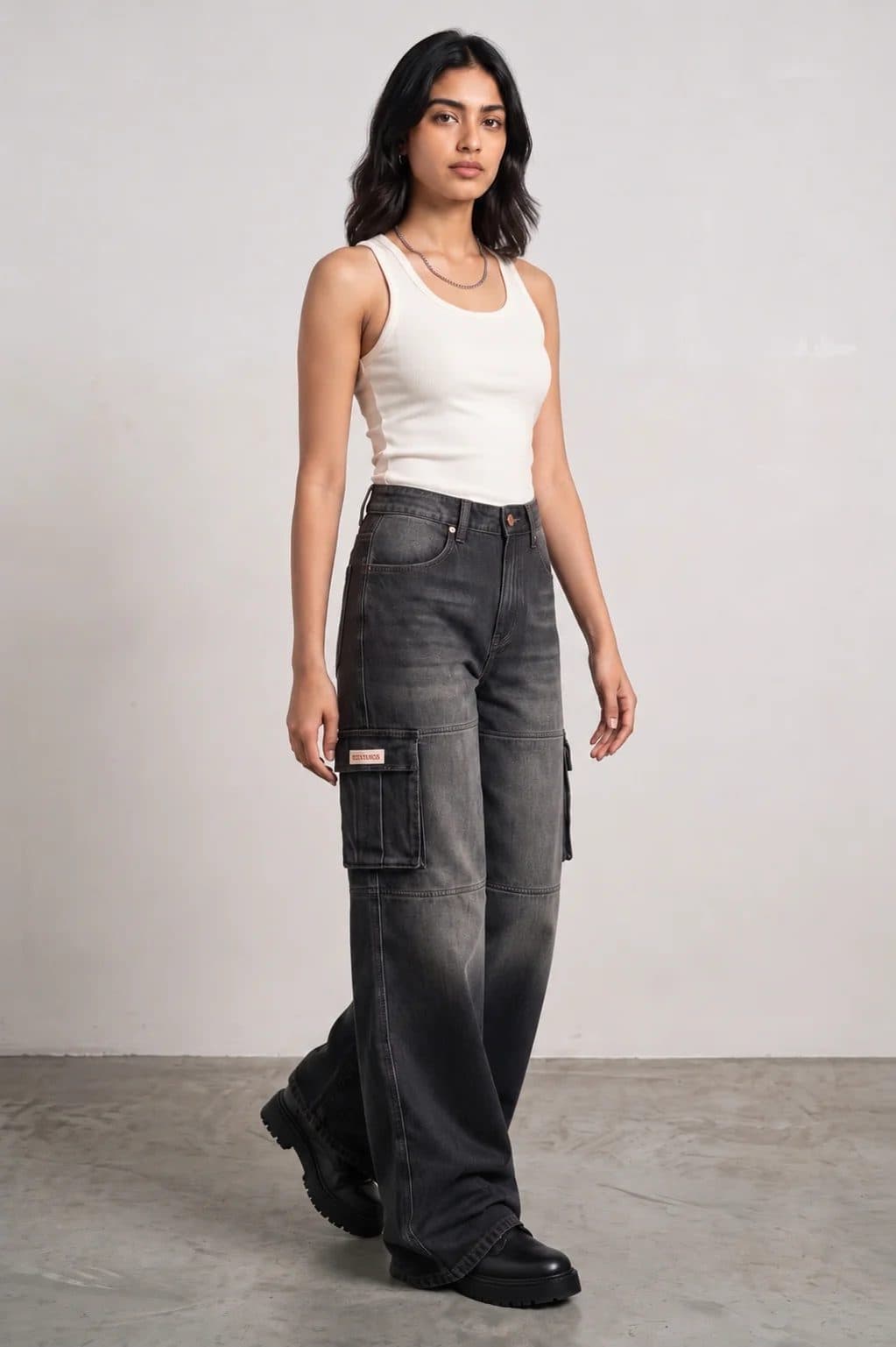 CARBON BLACK DENIM WOMEN'S CARGO image 6