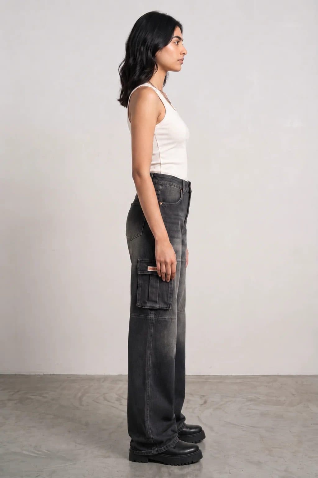 CARBON BLACK DENIM WOMEN'S CARGO image 5