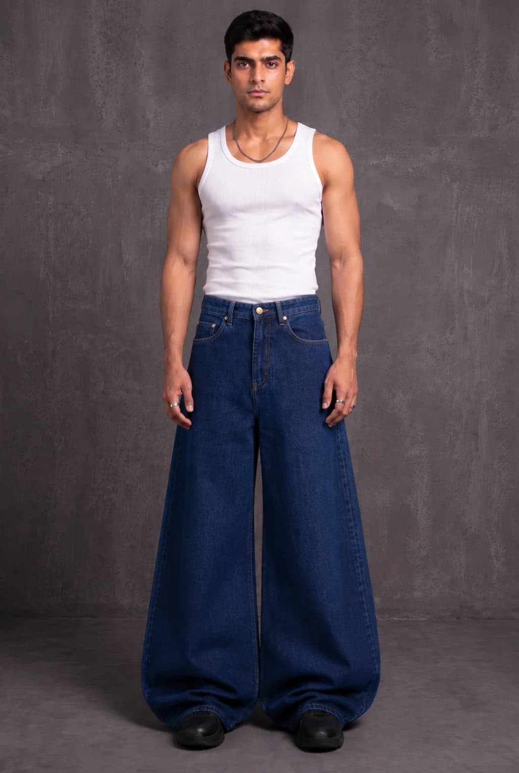 DARK BLUE MEN'S BALLOON FIT DENIM JEANS image 3