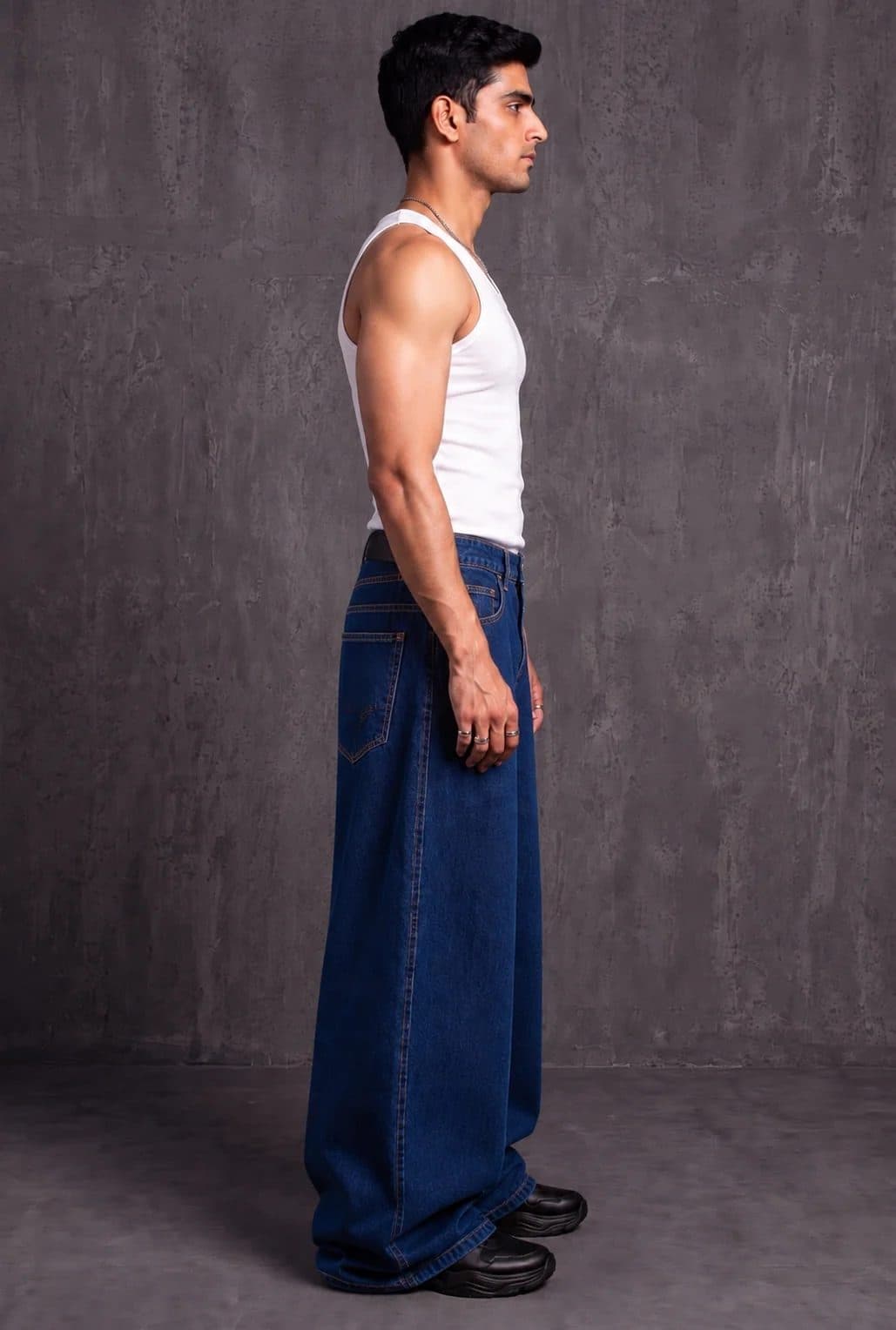 DARK BLUE MEN'S BALLOON FIT DENIM JEANS image 6