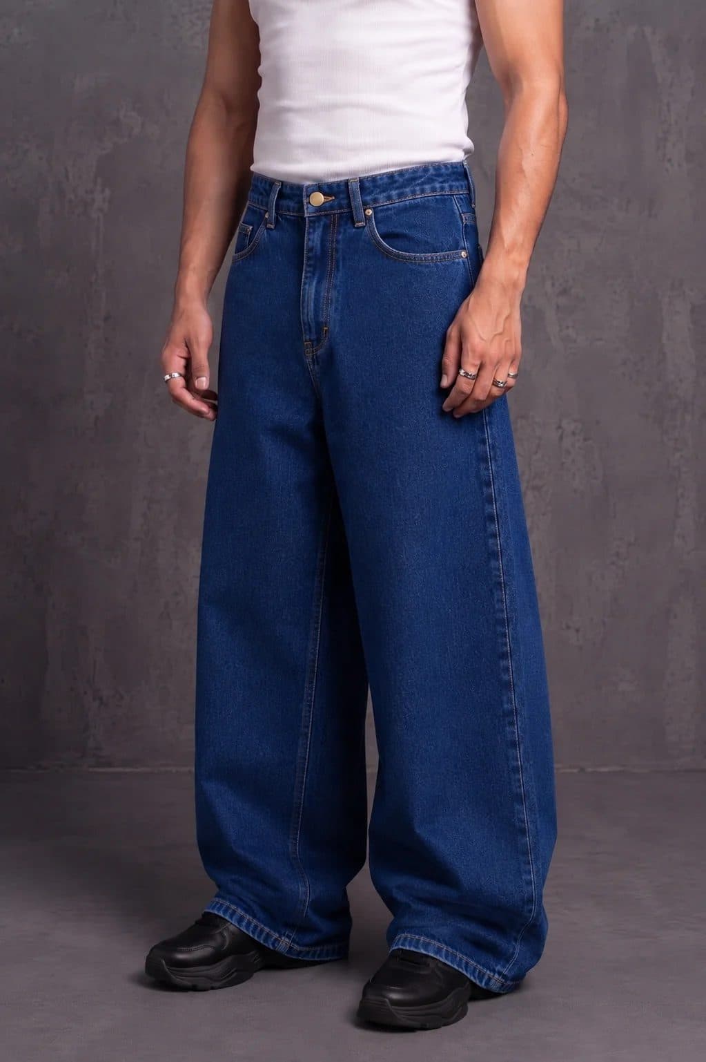DARK BLUE MEN'S BALLOON FIT DENIM JEANS image 7