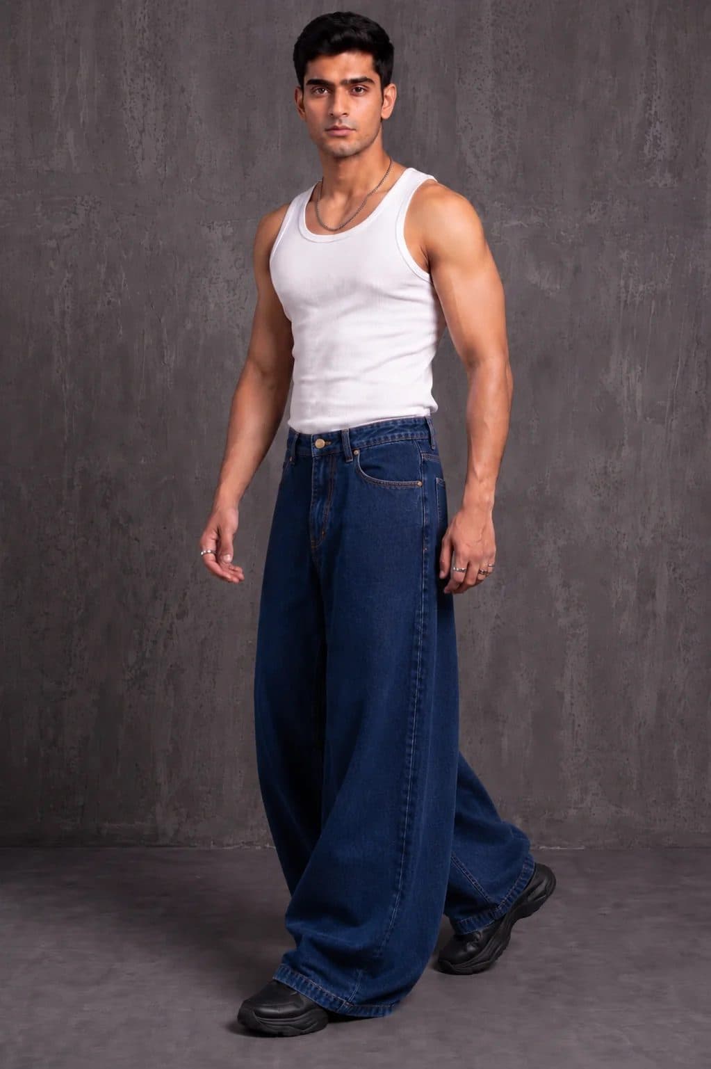 DARK BLUE MEN'S BALLOON FIT DENIM JEANS image 5