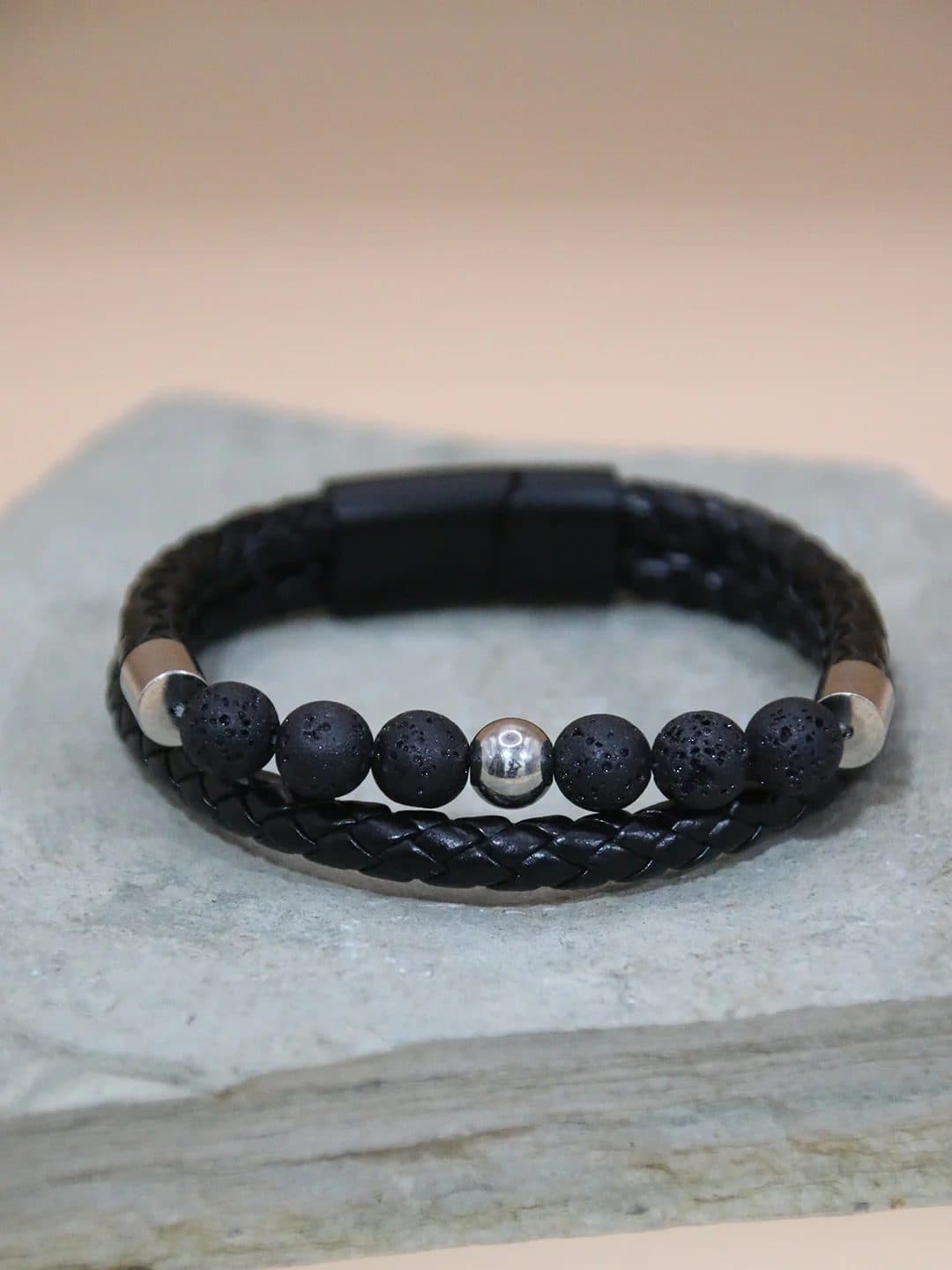 DUAL-LAYER CHARCOAL BEADS BRACELET FOR MEN image 2