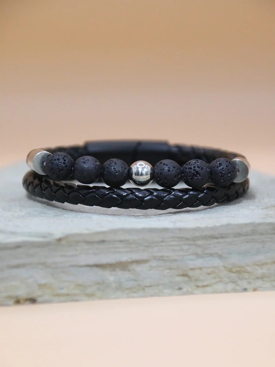 DUAL-LAYER CHARCOAL BEADS BRACELET FOR MEN image 1