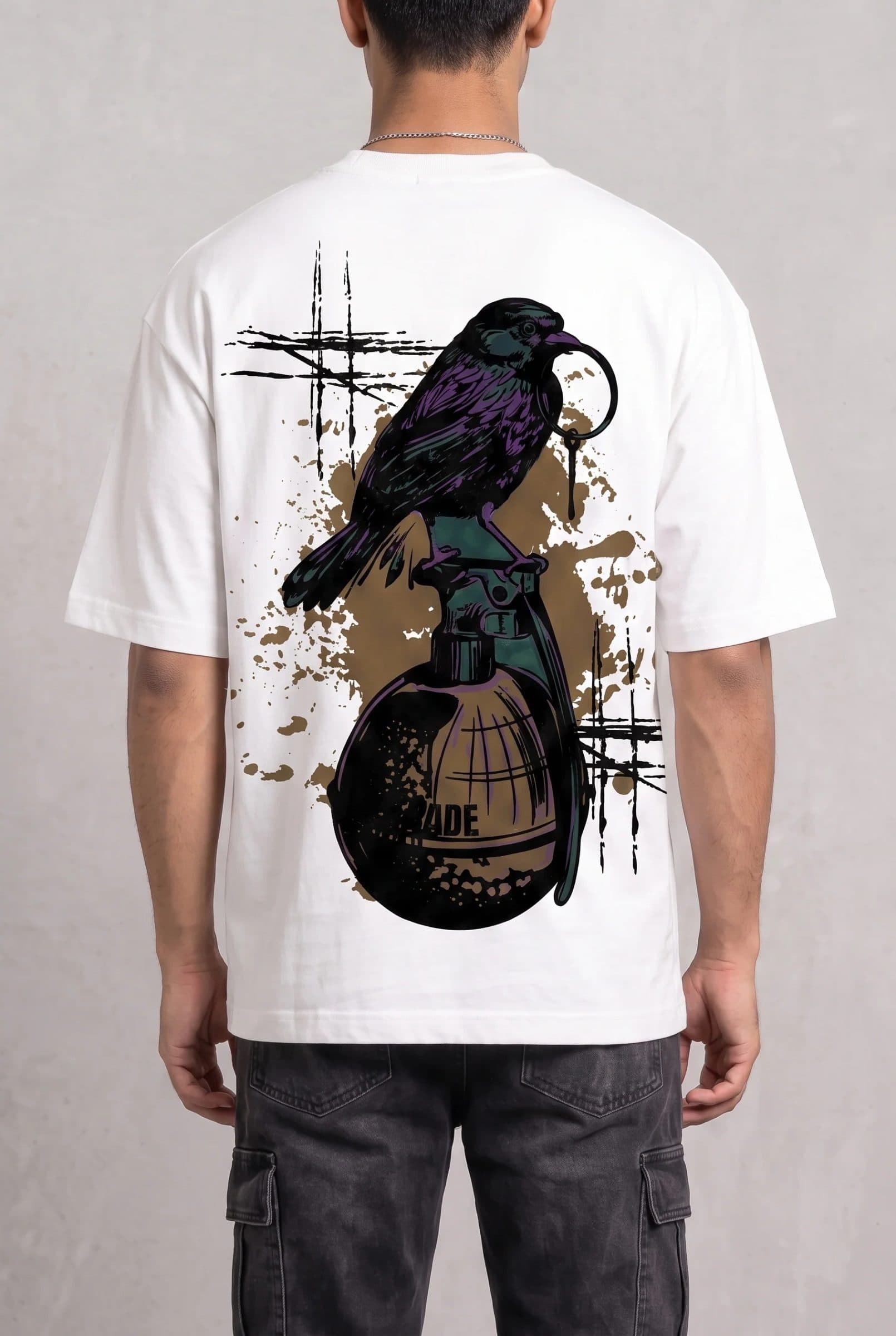 GRENADE WHITE MEN’S OVERSIZED T-SHIRT image 3