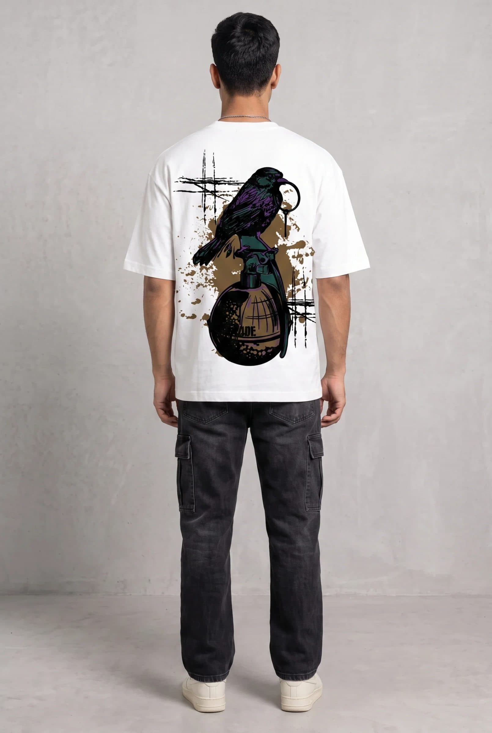 GRENADE WHITE MEN’S OVERSIZED T-SHIRT image 5
