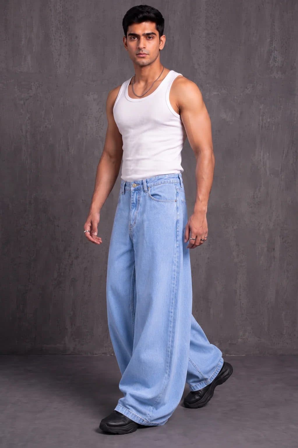 LIGHT BLUE MEN'S BALLOON FIT DENIM JEANS image 5