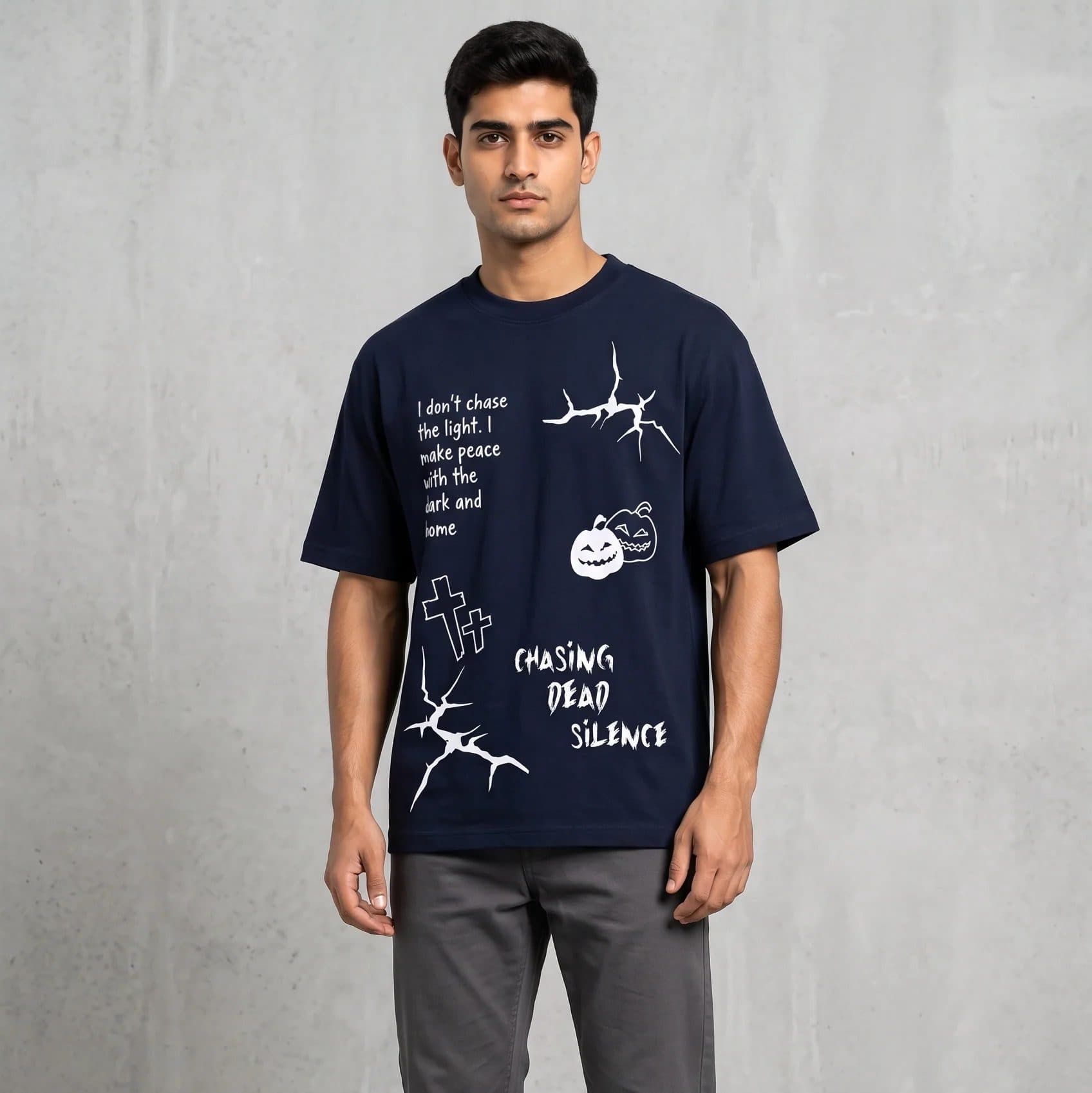 MIDNIGHT SPOOKY NAVY MEN’S OVERSIZED T-SHIRT image 3