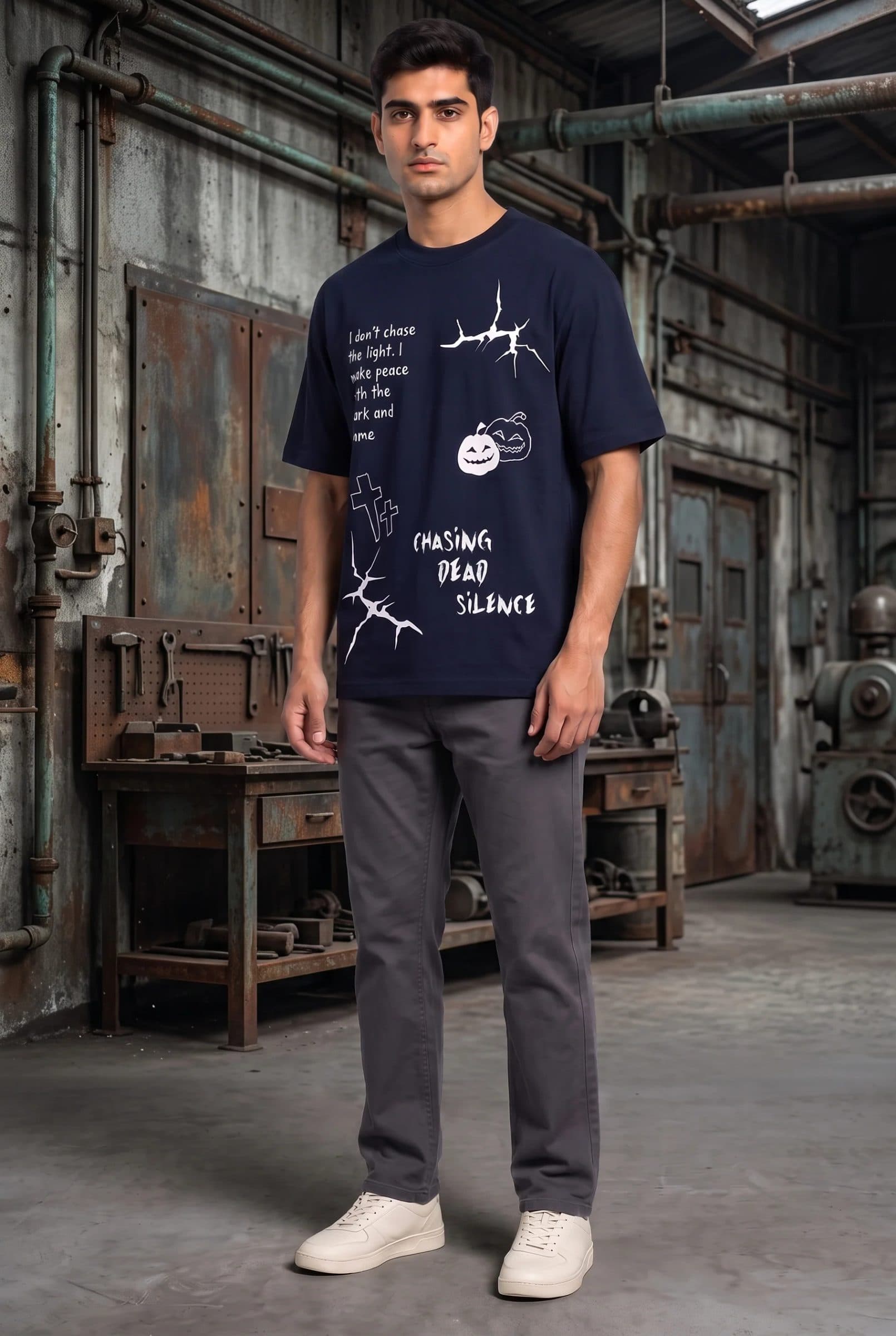 MIDNIGHT SPOOKY NAVY MEN’S OVERSIZED T-SHIRT image 6
