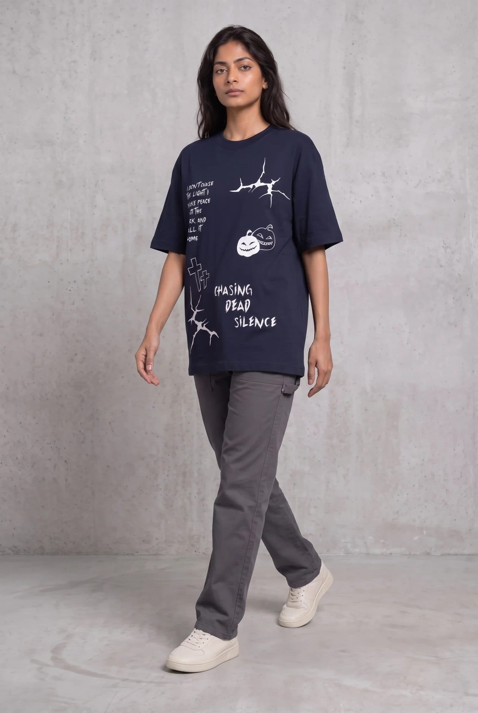 MIDNIGHT SPOOKY NAVY WOMEN’S OVERSIZED T-SHIRT image 9