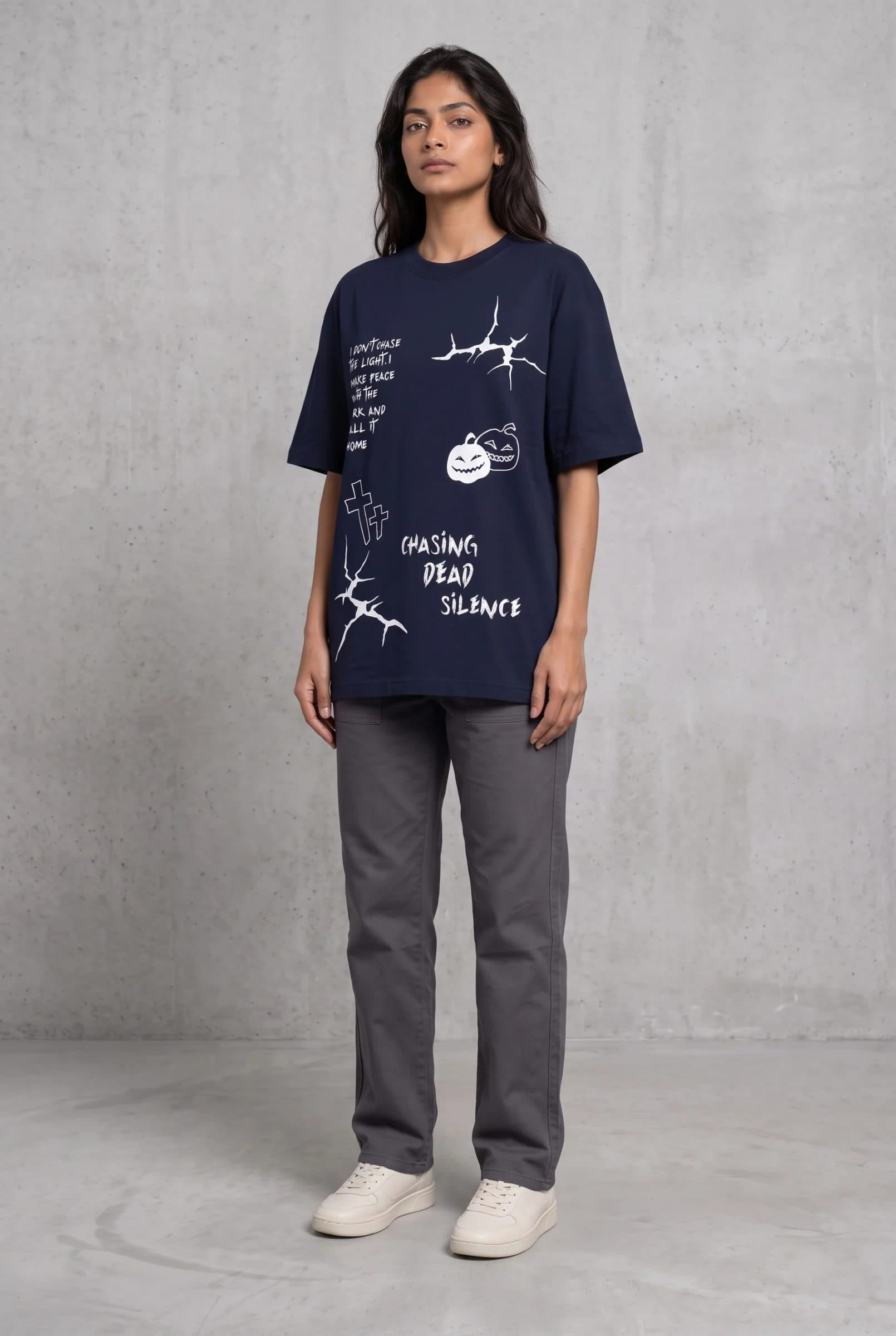 MIDNIGHT SPOOKY NAVY WOMEN’S OVERSIZED T-SHIRT image 5