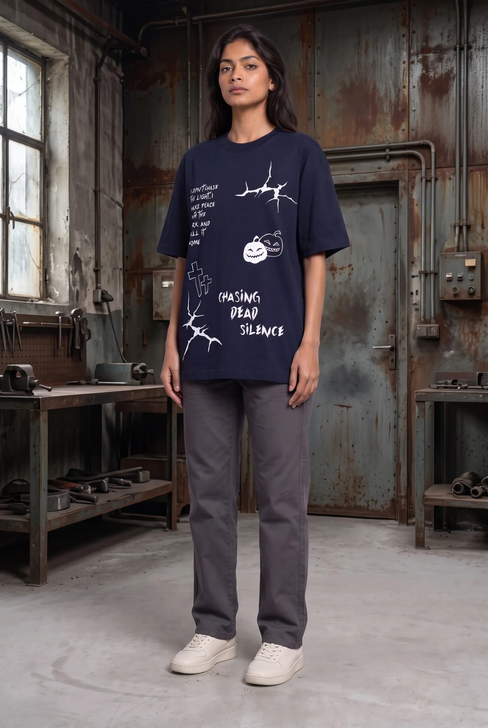 MIDNIGHT SPOOKY NAVY WOMEN’S OVERSIZED T-SHIRT image 6