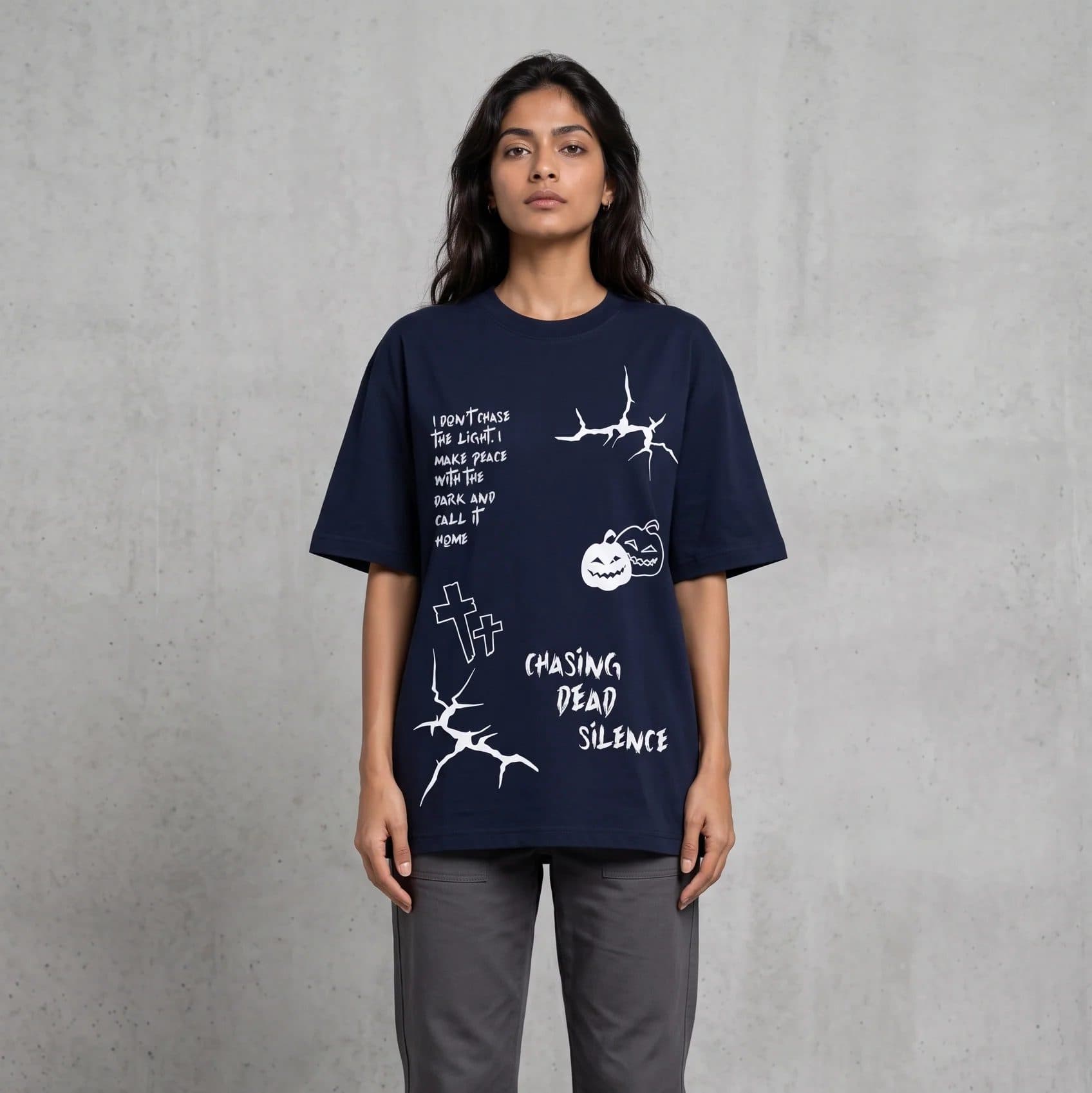 MIDNIGHT SPOOKY NAVY WOMEN’S OVERSIZED T-SHIRT image 3