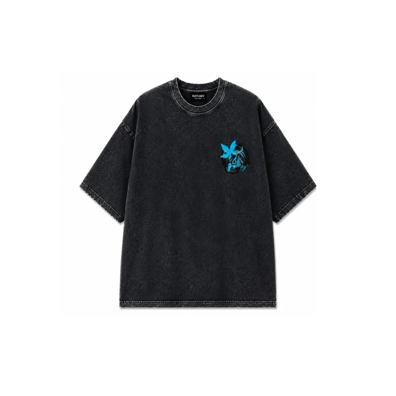 OWL VISION DARK GREY ACIDWASH MEN’S OVERSIZED T-SHIRT image 1