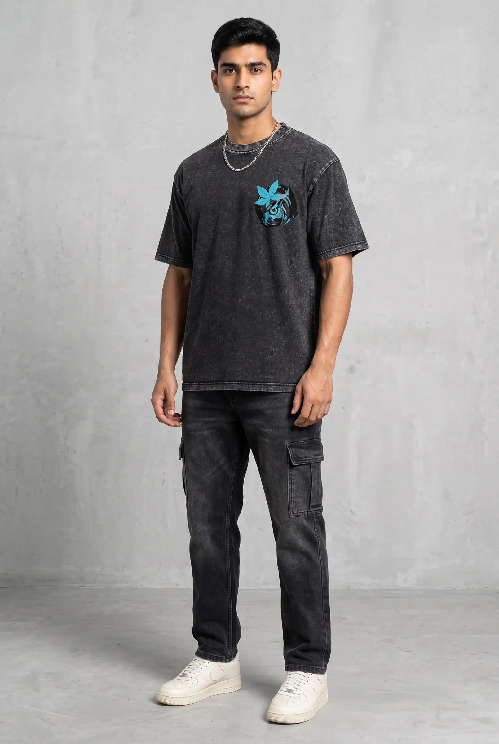 OWL VISION DARK GREY ACIDWASH MEN’S OVERSIZED T-SHIRT image 6