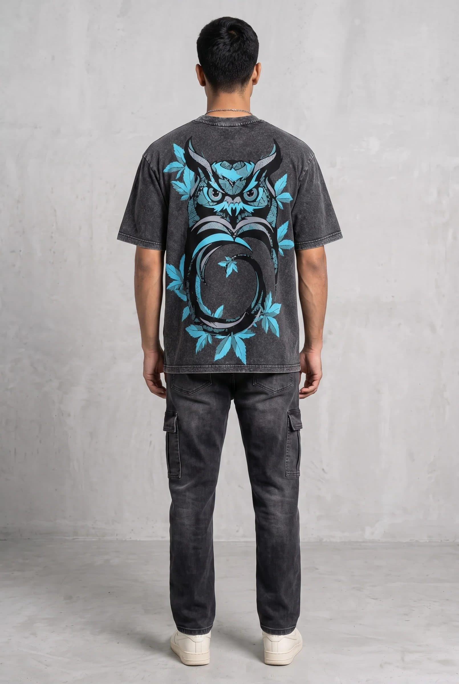 OWL VISION DARK GREY ACIDWASH MEN’S OVERSIZED T-SHIRT image 5