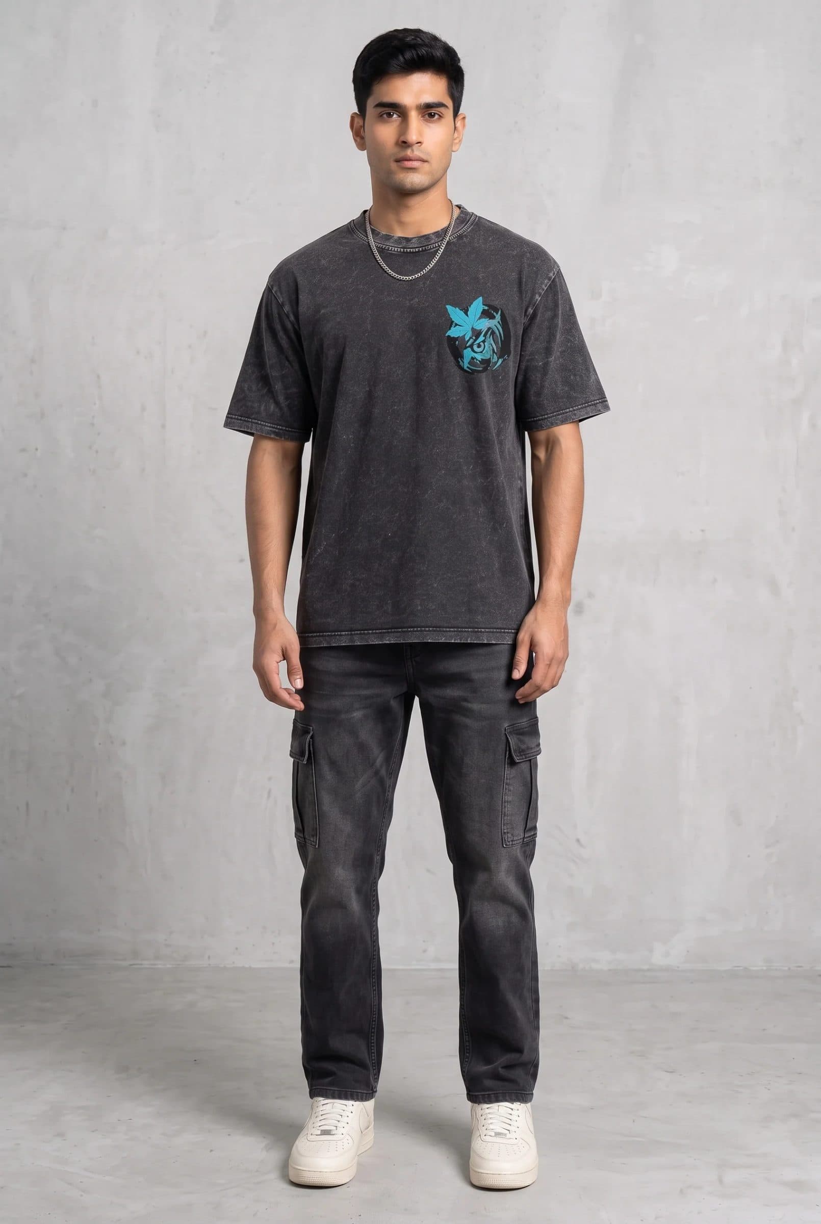 OWL VISION DARK GREY ACIDWASH MEN’S OVERSIZED T-SHIRT image 4