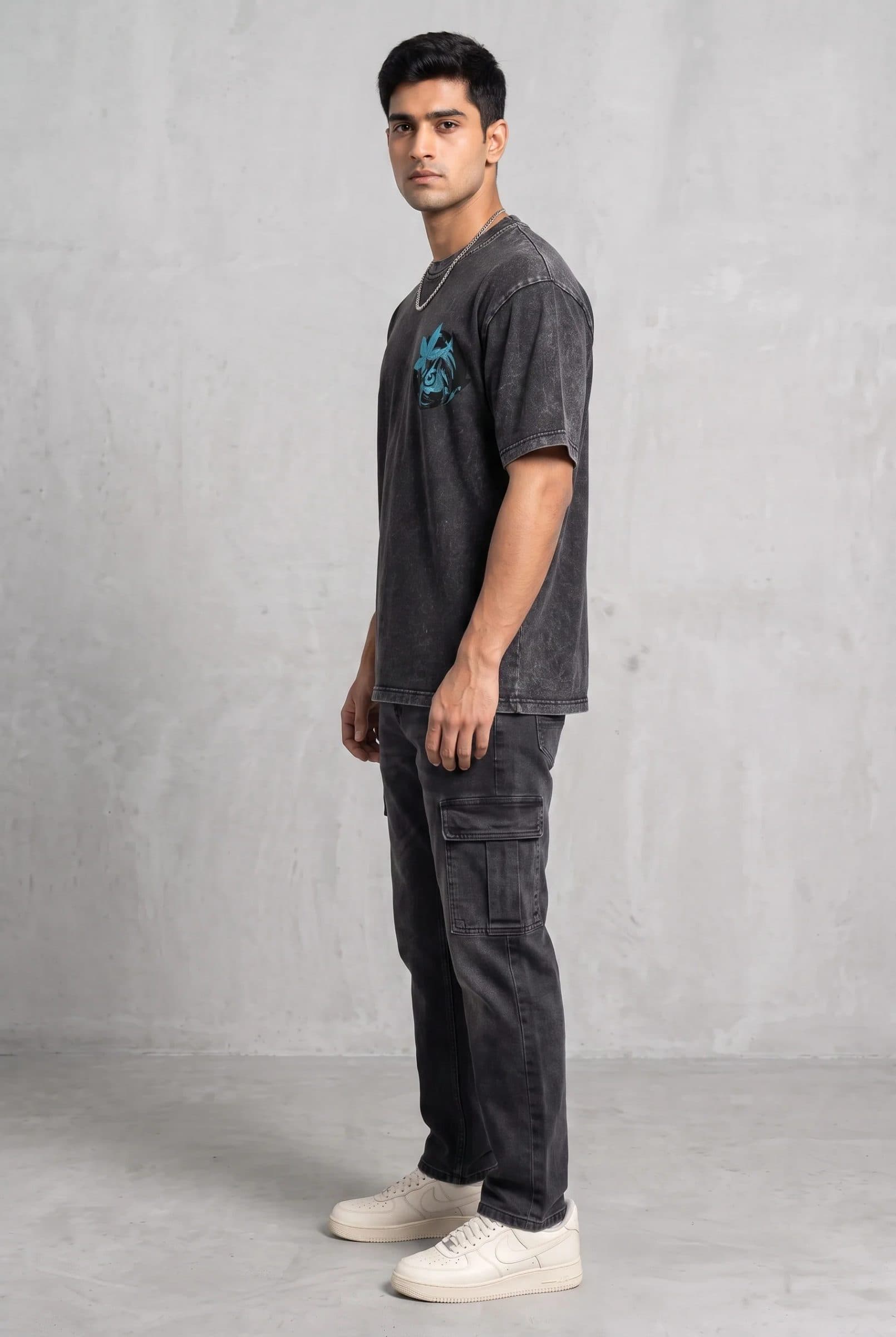 OWL VISION DARK GREY ACIDWASH MEN’S OVERSIZED T-SHIRT image 7