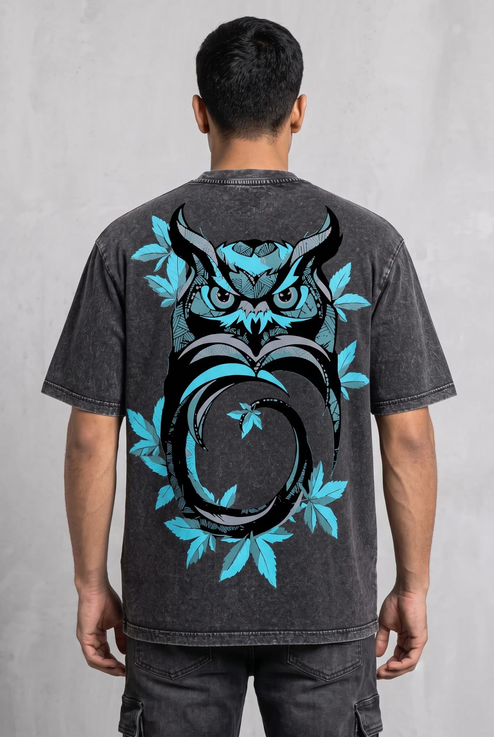 OWL VISION DARK GREY ACIDWASH MEN’S OVERSIZED T-SHIRT image 3