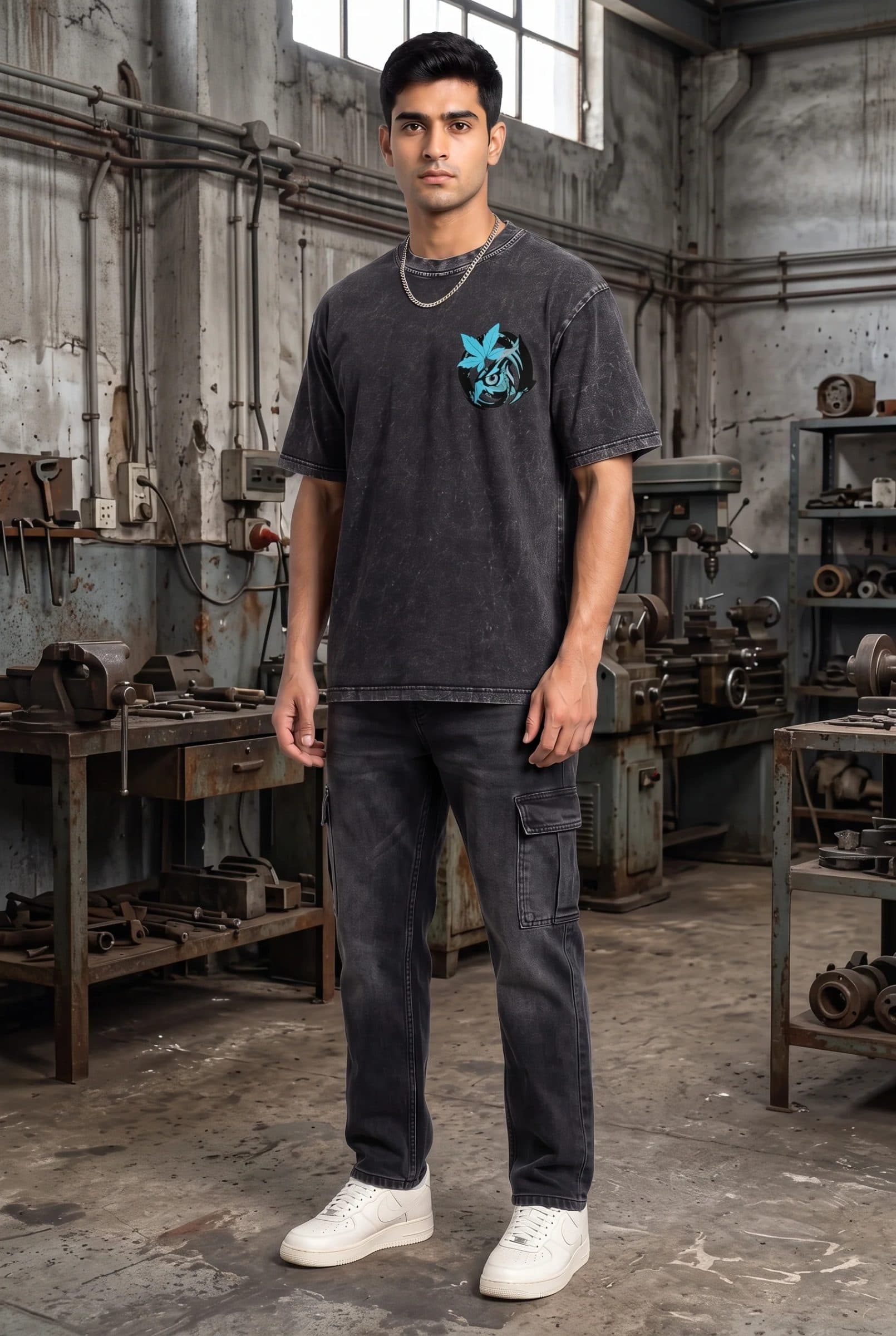 OWL VISION DARK GREY ACIDWASH MEN’S OVERSIZED T-SHIRT image 9