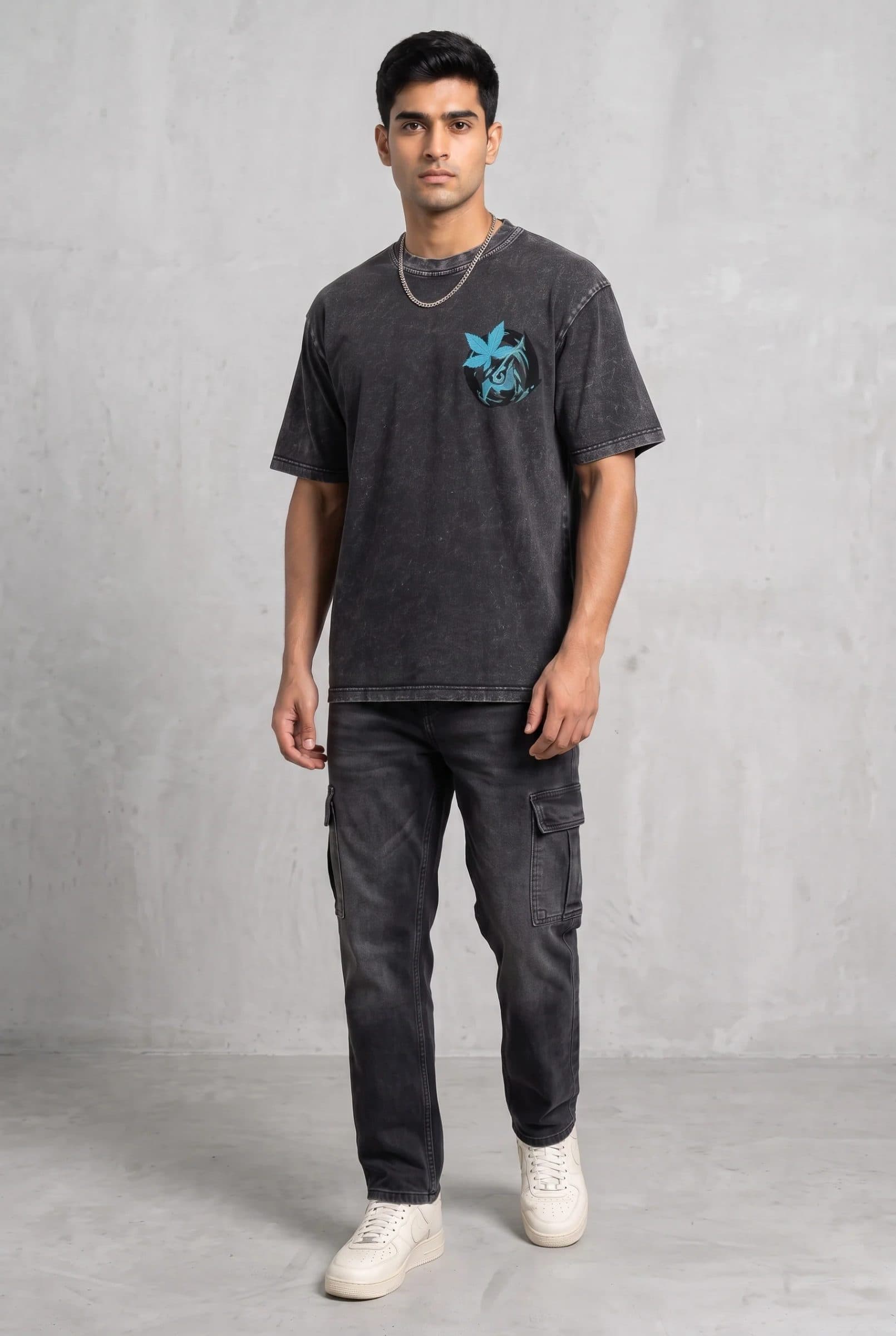 OWL VISION DARK GREY ACIDWASH MEN’S OVERSIZED T-SHIRT image 8