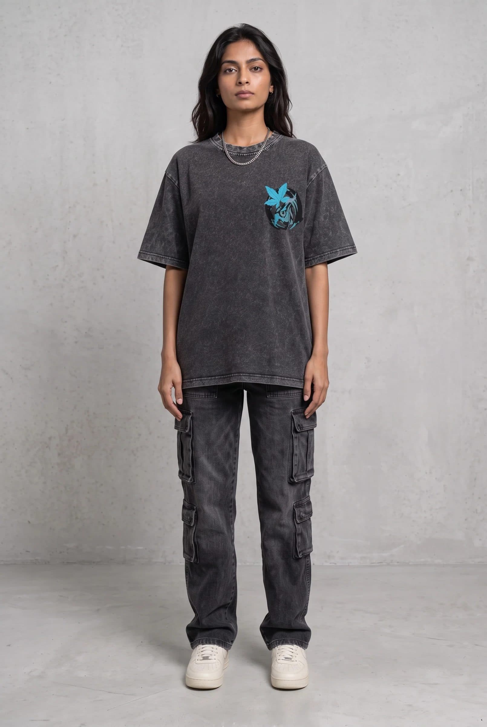 OWL VISION DARK GREY ACIDWASH WOMEN’S OVERSIZED T-SHIRT image 4