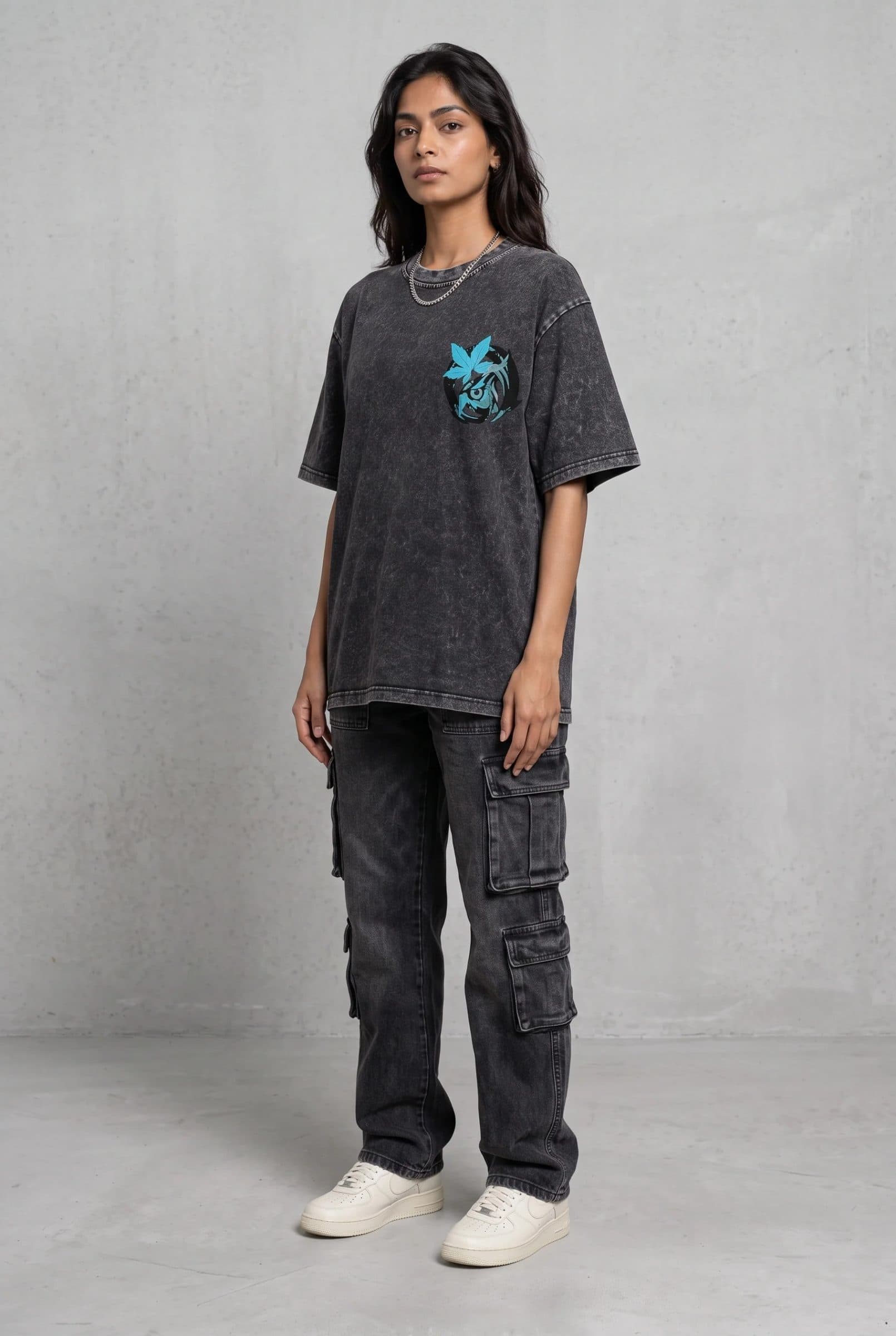 OWL VISION DARK GREY ACIDWASH WOMEN’S OVERSIZED T-SHIRT image 6