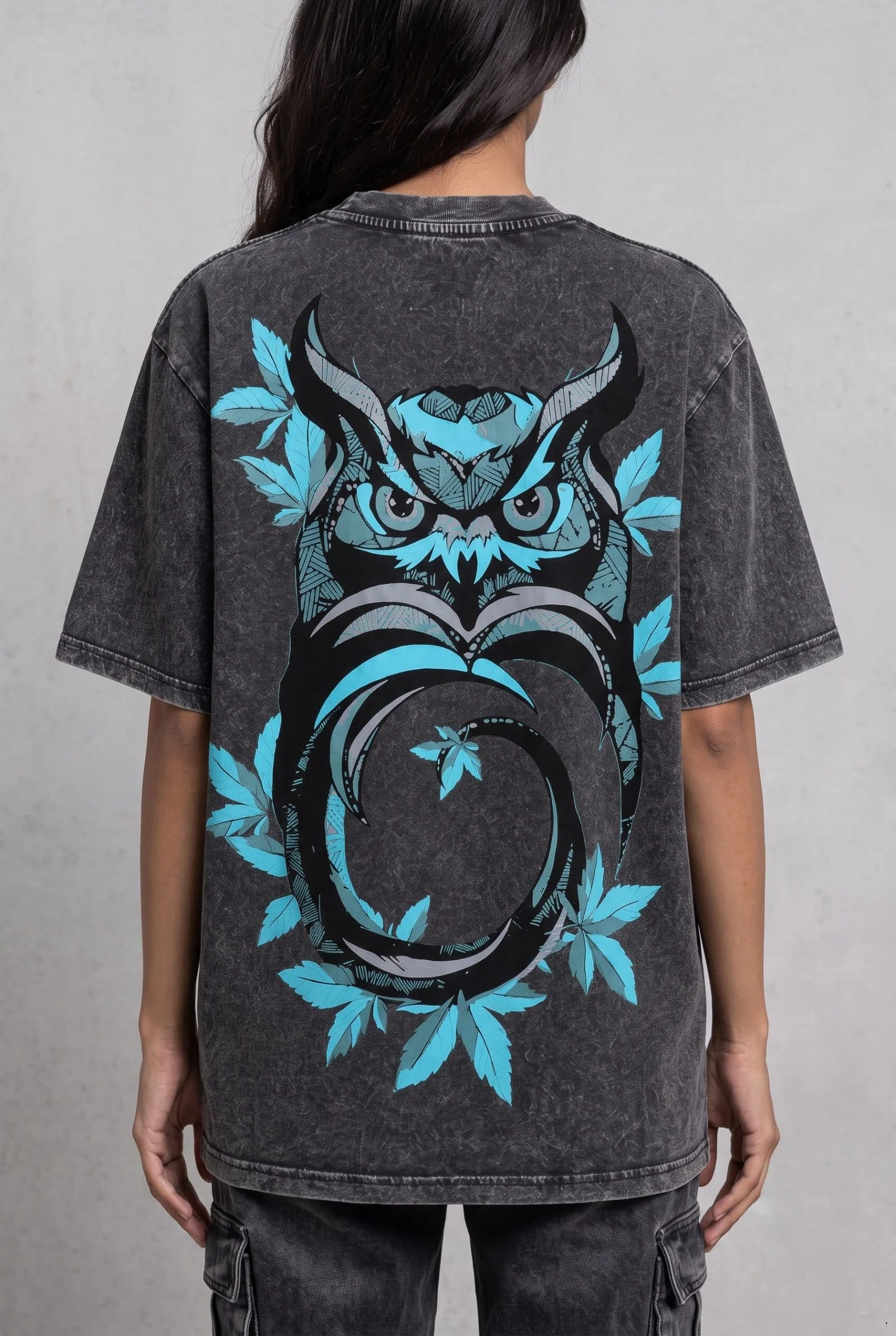 OWL VISION DARK GREY ACIDWASH WOMEN’S OVERSIZED T-SHIRT image 3