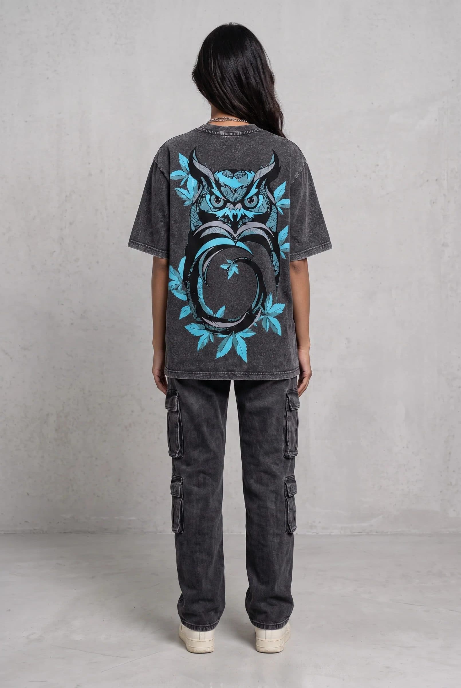 OWL VISION DARK GREY ACIDWASH WOMEN’S OVERSIZED T-SHIRT image 5