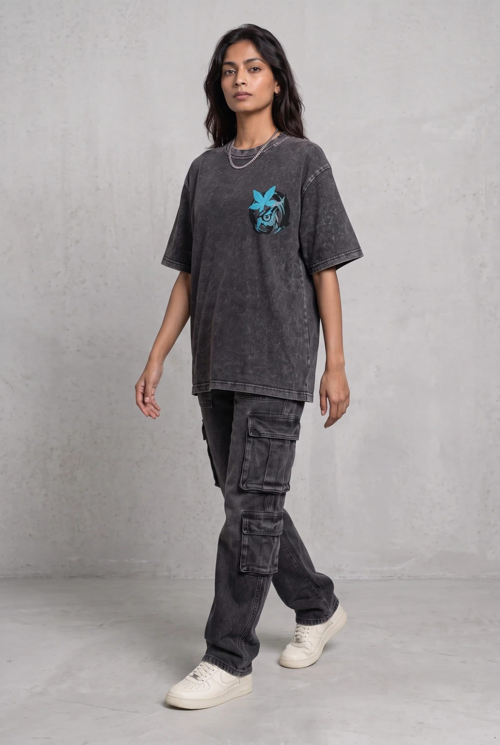 OWL VISION DARK GREY ACIDWASH WOMEN’S OVERSIZED T-SHIRT image 8