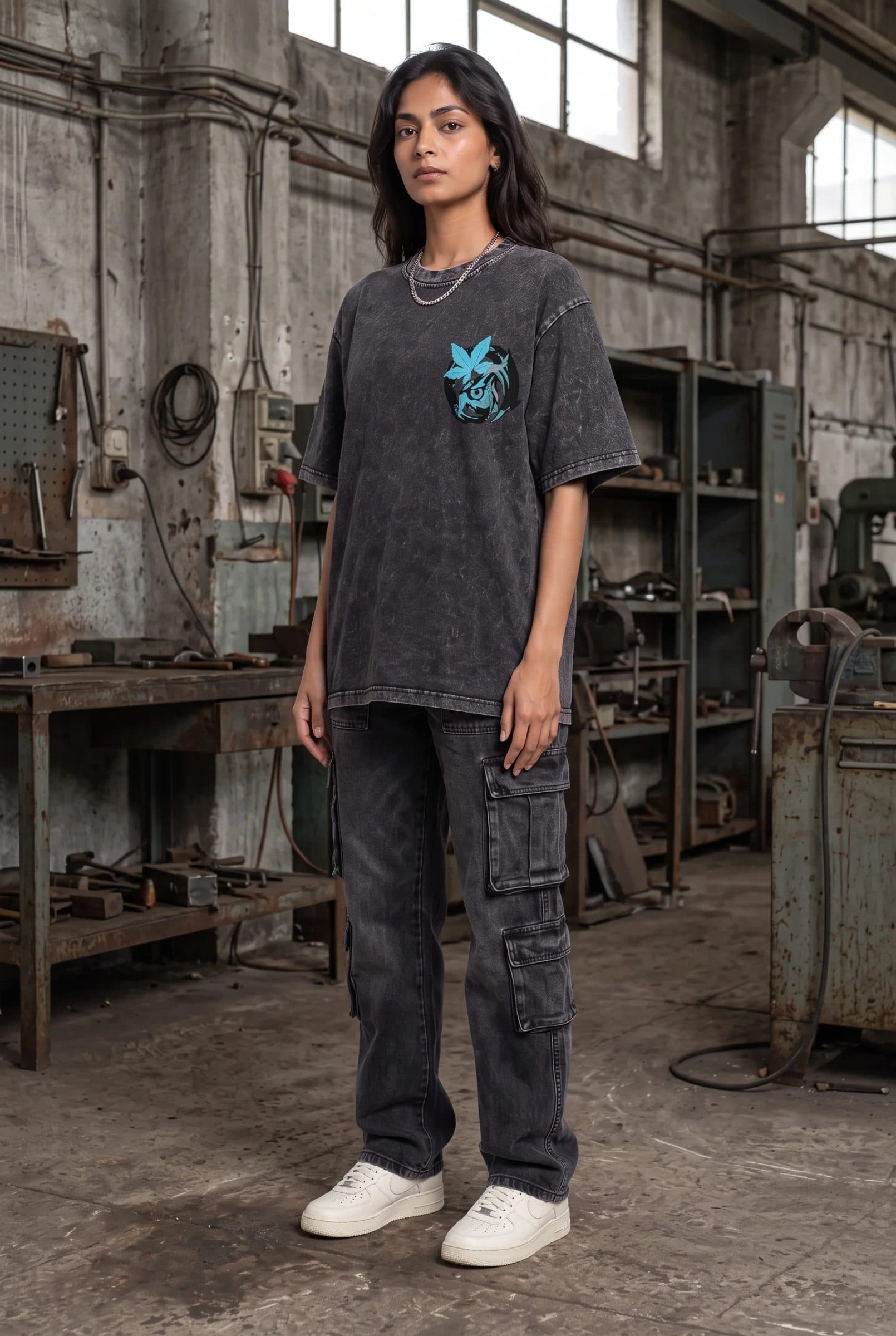 OWL VISION DARK GREY ACIDWASH WOMEN’S OVERSIZED T-SHIRT image 9