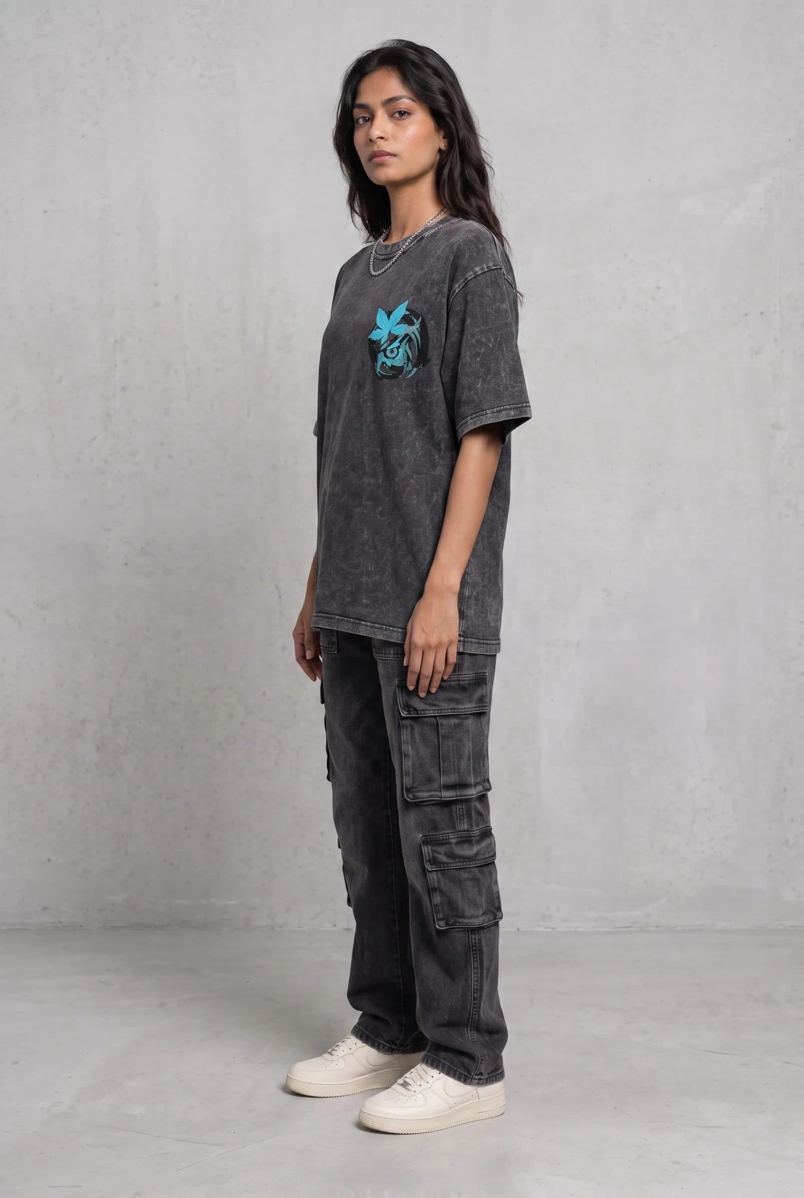 OWL VISION DARK GREY ACIDWASH WOMEN’S OVERSIZED T-SHIRT image 7