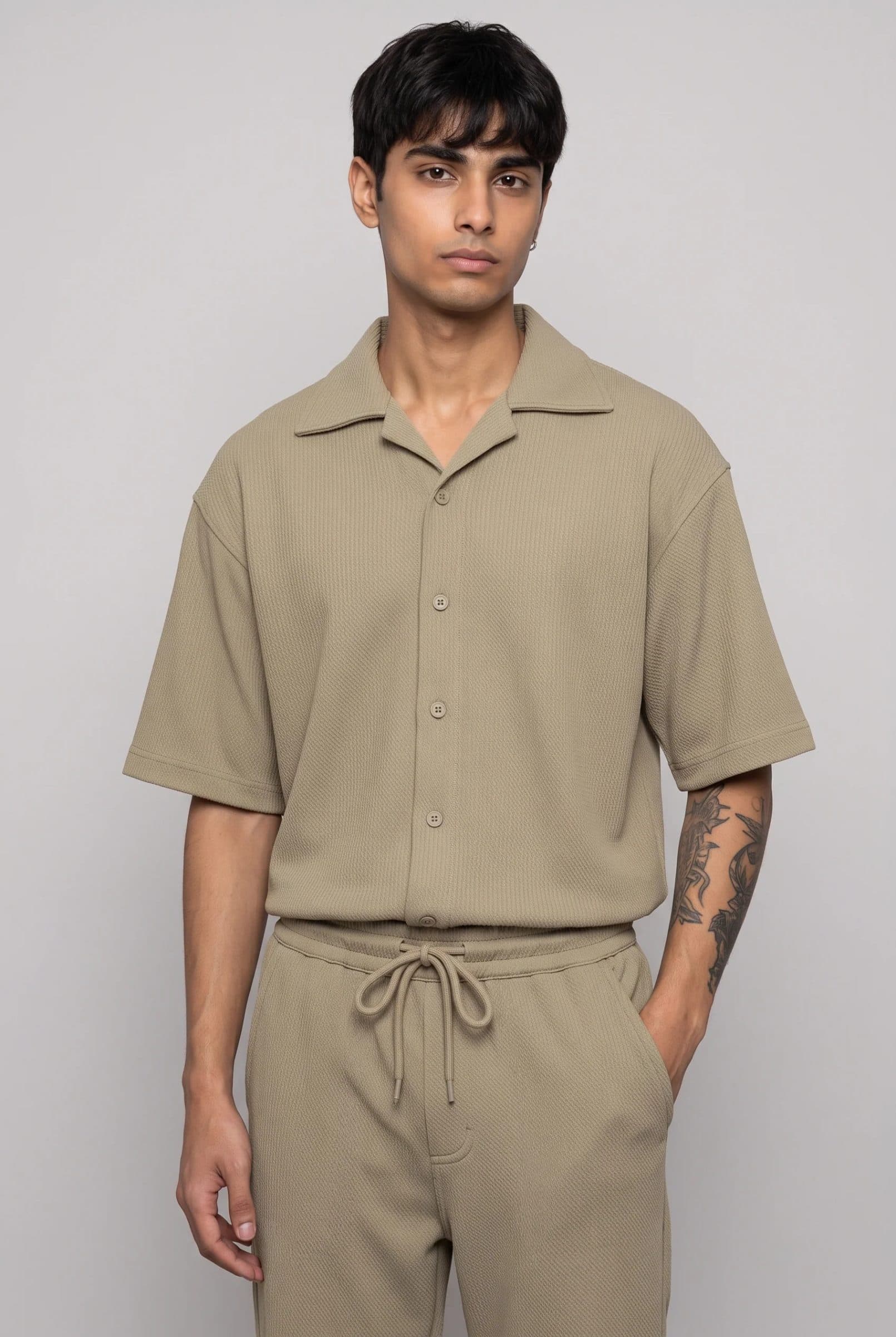 BEIGE CO-ORD SET MEN'S SHIRT image 3